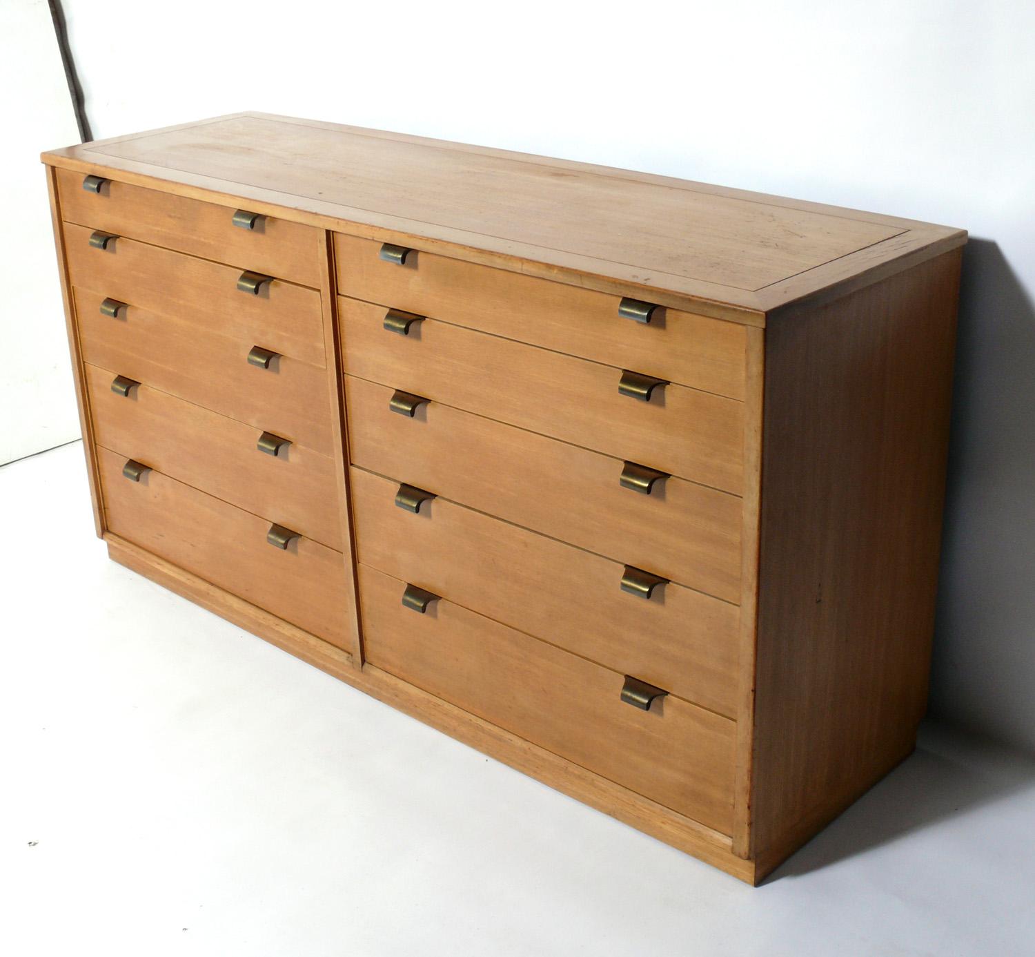 Elegant chest or dresser, designed by Edward Wormley for Drexel Precedent, American, circa 1950s. This chest is currently being refinished and can be completed in your choice of color. The price noted includes refinishing in your choice of color. It