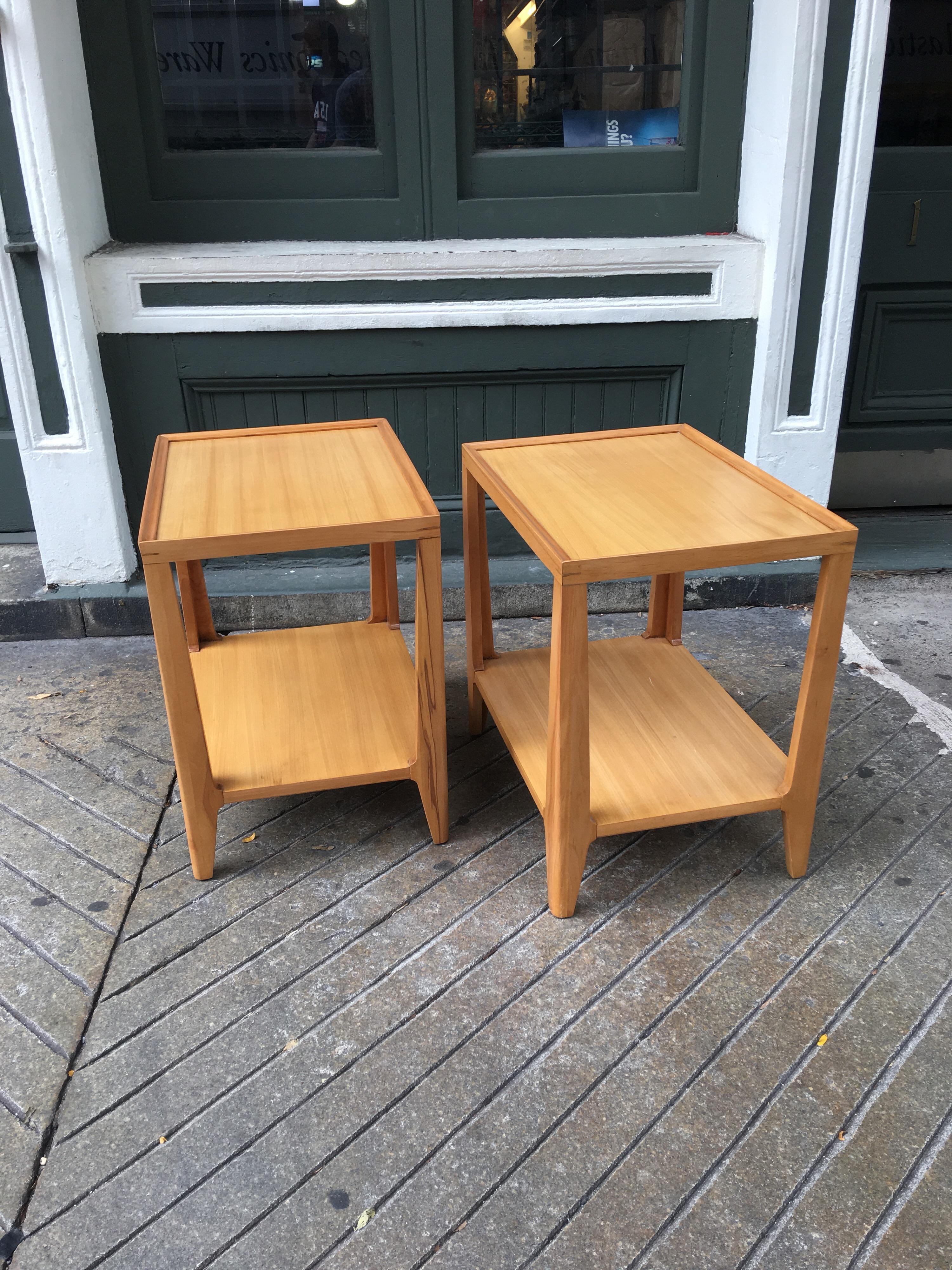 Nice matched pair of Edward Wormley Precedent collection silver elm end tables. Beautifully refinished and ready to go!