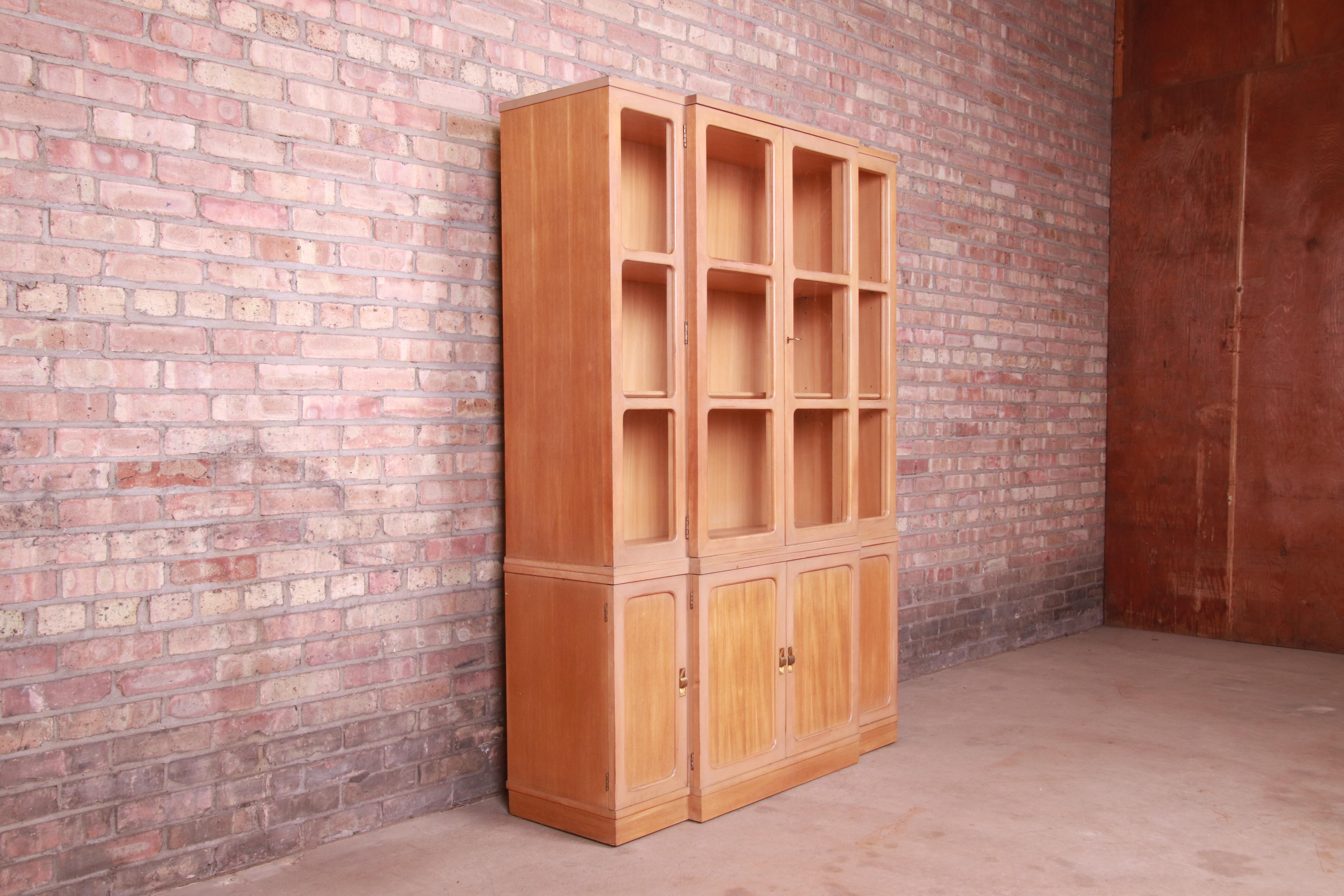 Mid-20th Century Edward Wormley for Drexel Precedent Elm Wood Breakfront Bookcase Cabinet, 1951