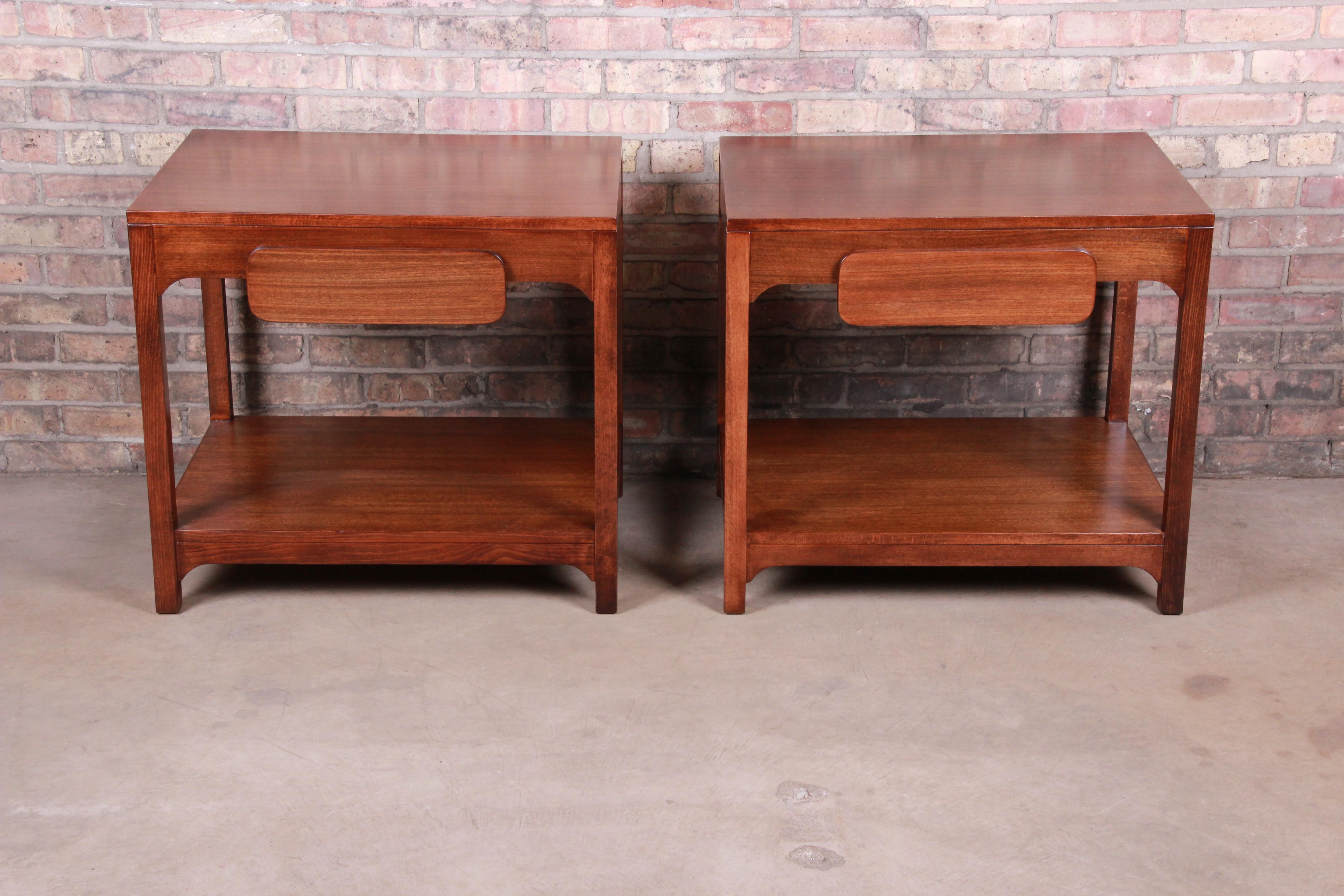 An exceptional pair of Mid-Century Modern elmwood nightstands or side tables

By Edward Wormley for Drexel 