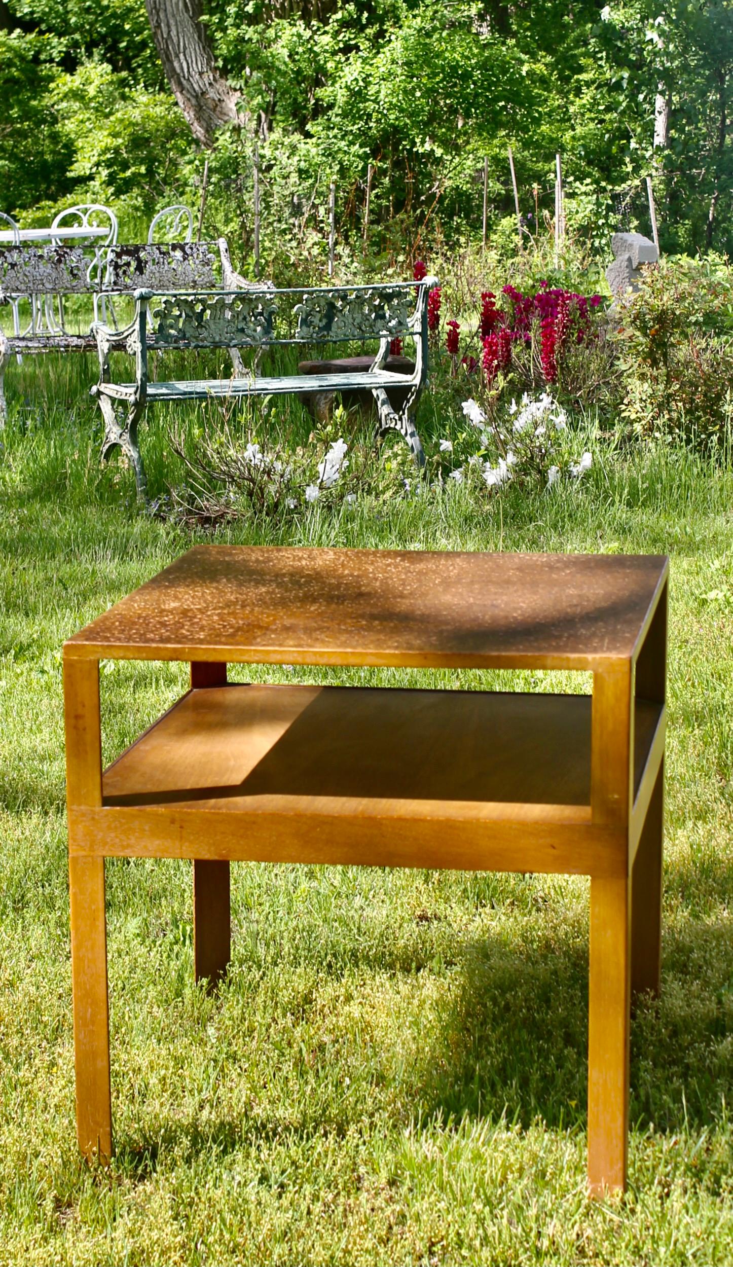 Early and important Edward Wormley designed for Dunbar Cork Topped 'Lamp Table', Factory Number #3378. Constructed (According to the original Dunbar label) of pickled Mahogany with a dark Danish Cork top.
Another example illustrated in 