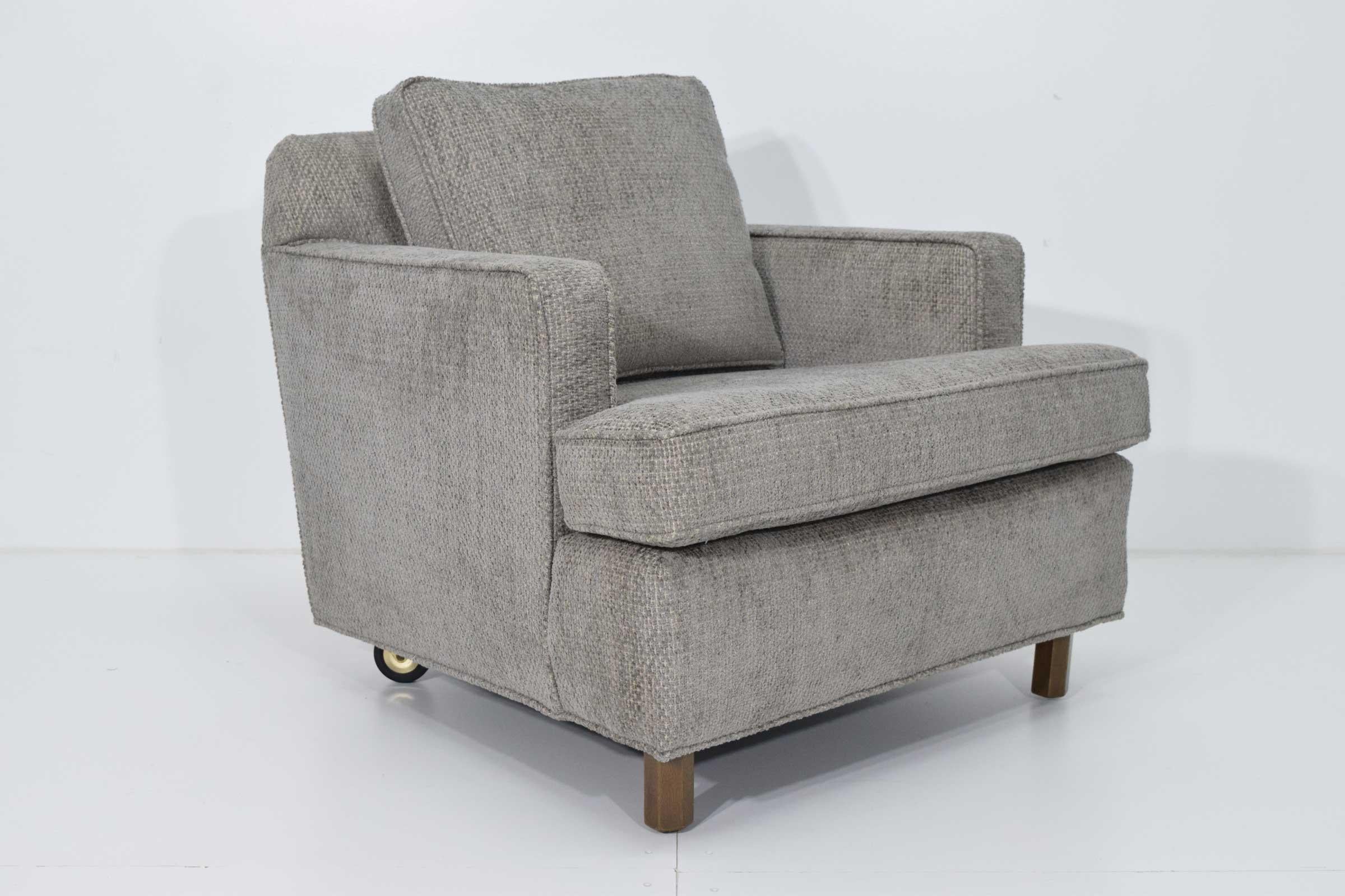 American Edward Wormley for Dunbar 1965 Lounge Chair and Ottoman in Gray Tweed For Sale
