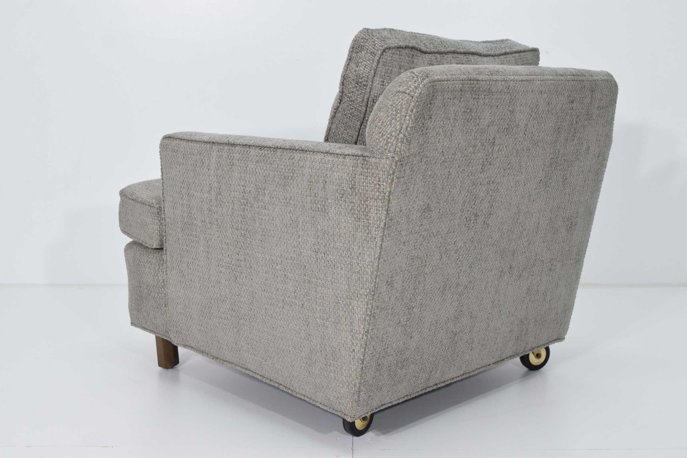 20th Century Edward Wormley for Dunbar 1965 Lounge Chair and Ottoman in Gray Tweed For Sale