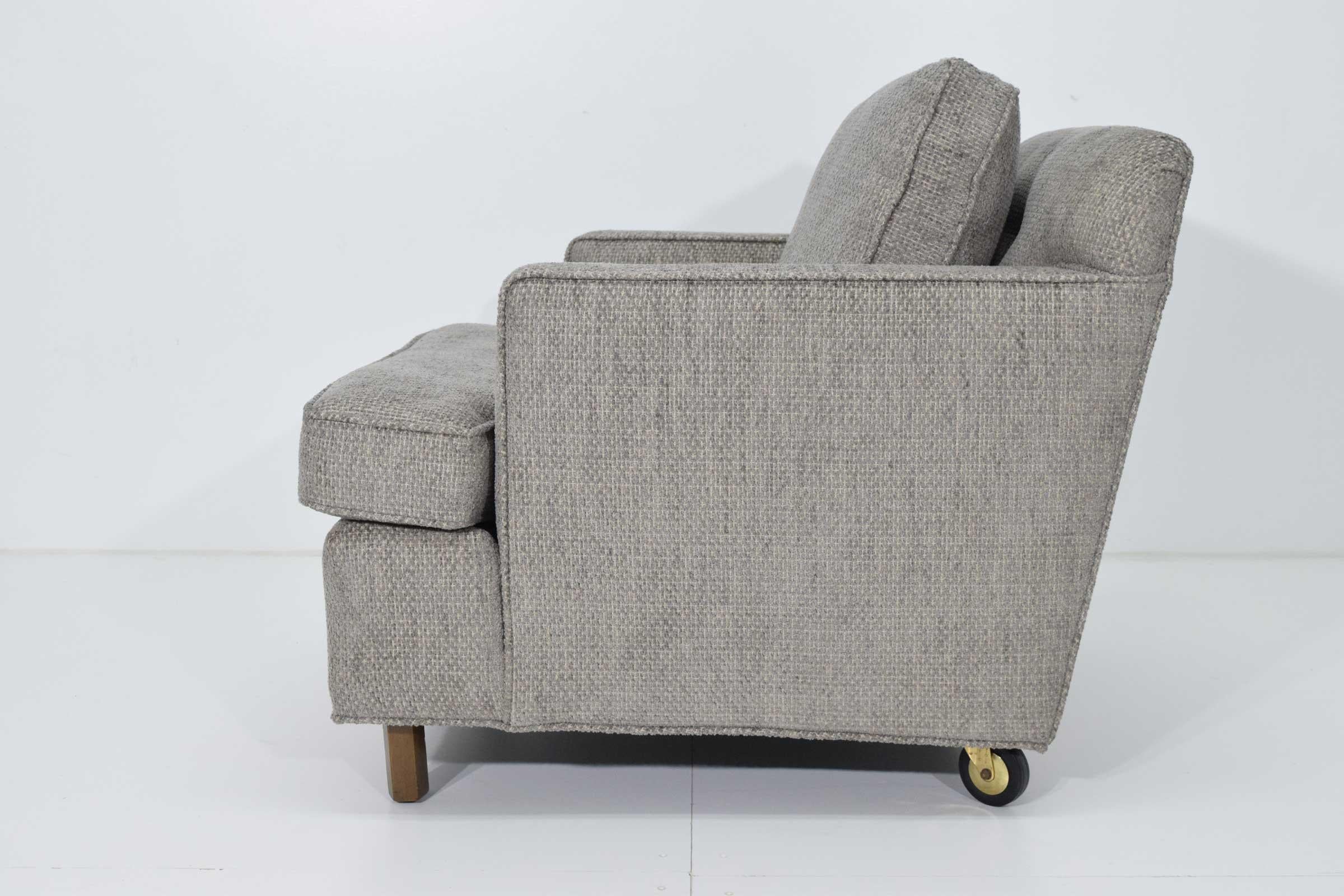 Upholstery Edward Wormley for Dunbar 1965 Lounge Chair and Ottoman in Gray Tweed For Sale