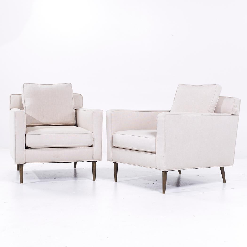 Mid-Century Modern Edward Wormley for Dunbar 4872A Mid Century Brass Leg Lounge Chairs - Pair For Sale