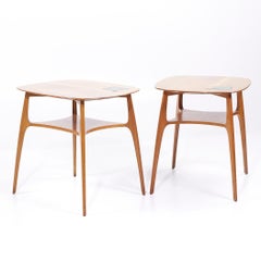 Edward Wormley for Dunbar 5628T Walnut and Tiffany Tile Side Tables - Pair
