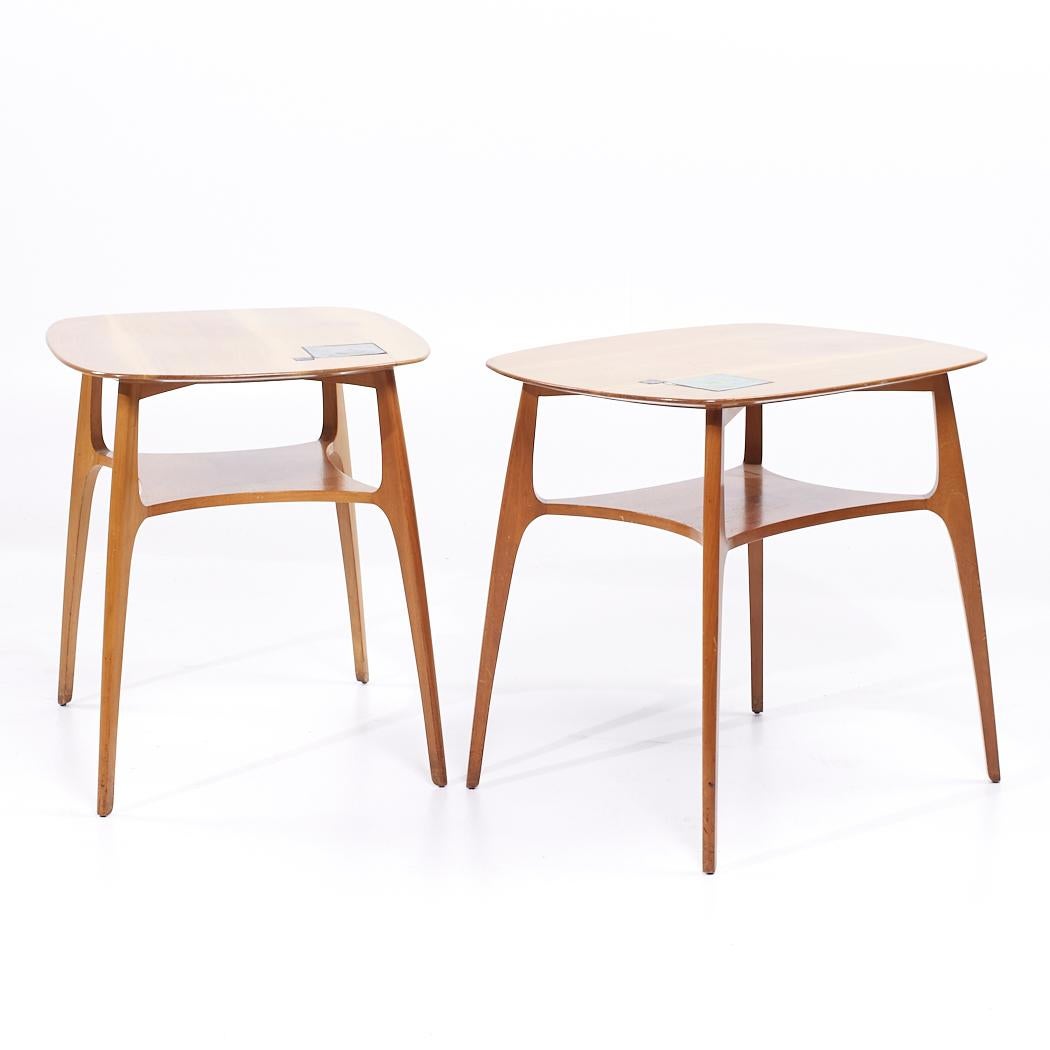 Mid-Century Modern Edward Wormley for Dunbar 5628T Walnut and Tiffany Tile Side Tables - Pair For Sale