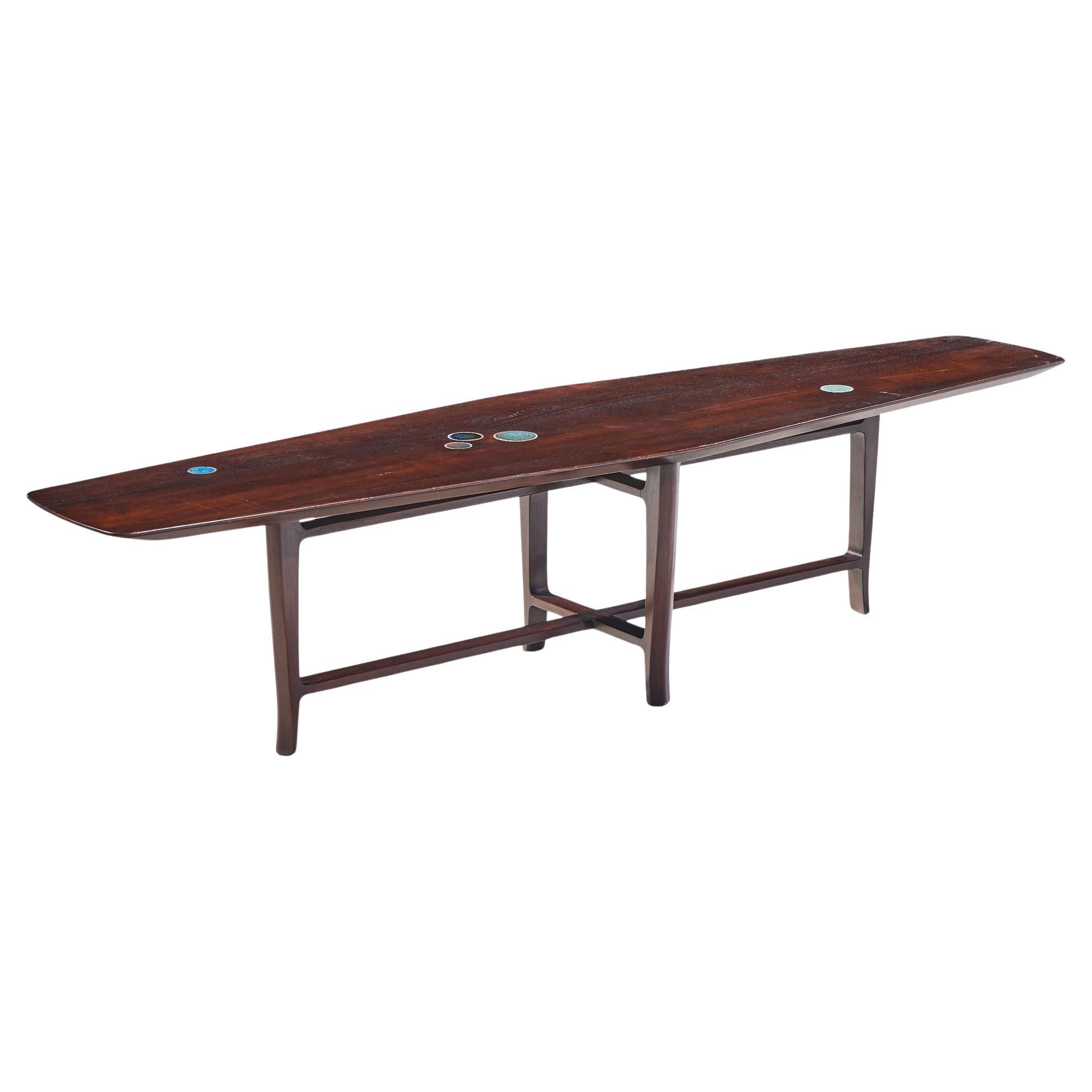 Edward Wormley for Dunbar 5632 Walnut, Mahogany with Natzler Tiles Coffee Table