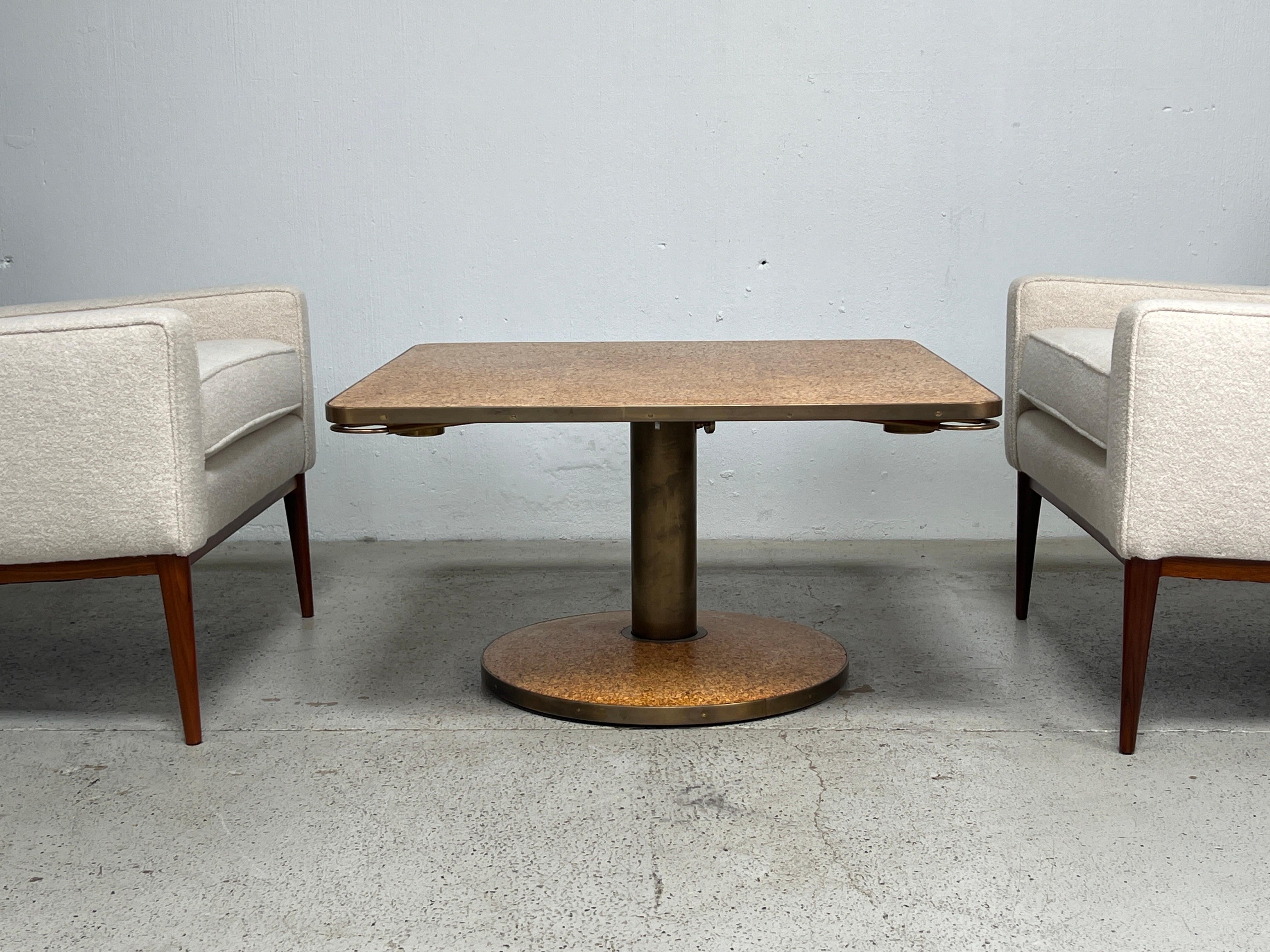 Brass Edward Wormley for Dunbar Adjustable Height Cork Top Game / Coffee Table