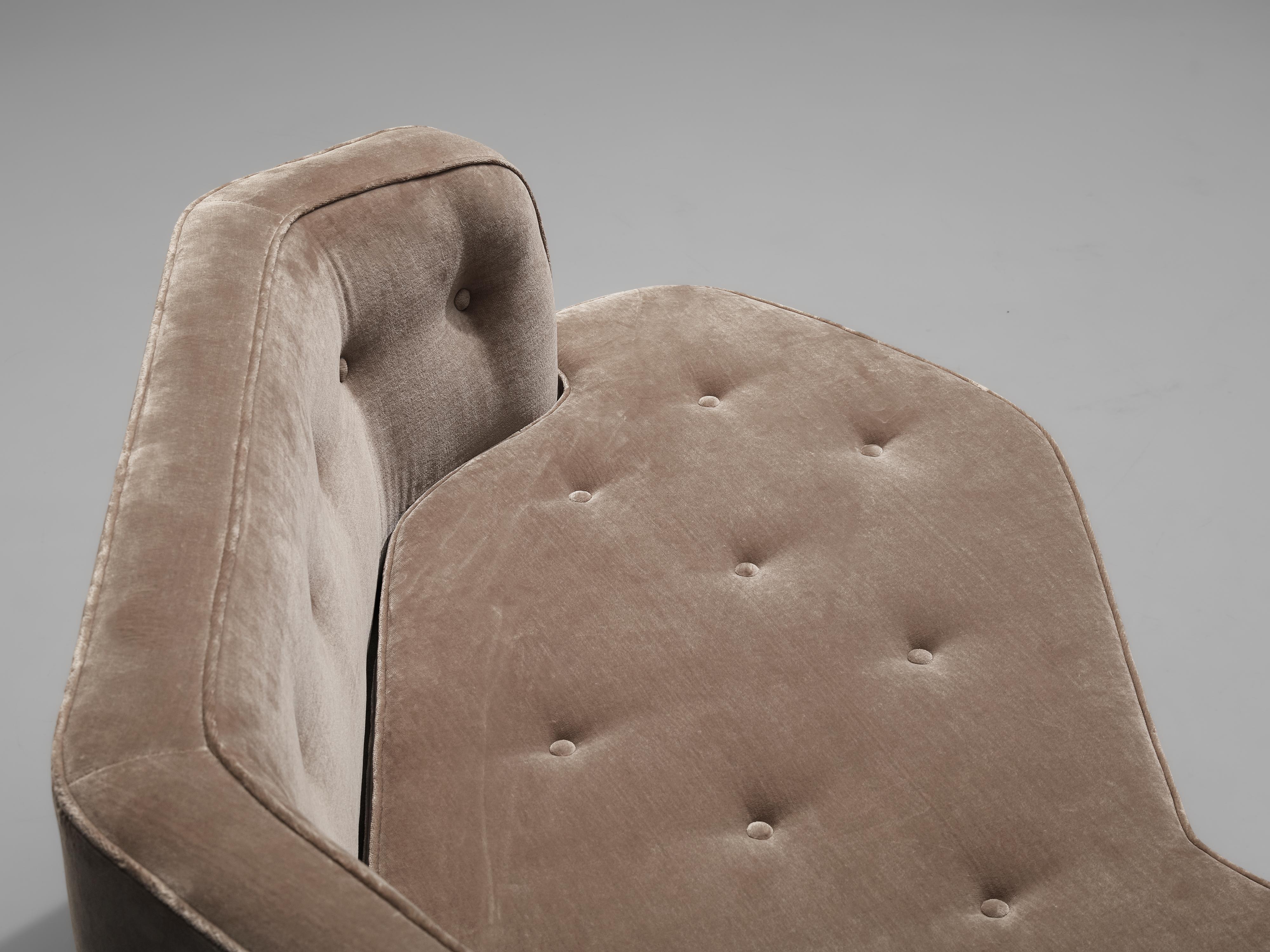 Mid-Century Modern Edward Wormley for Dunbar Angular 'Janus' Sofa in Taupe Velvet Upholstery