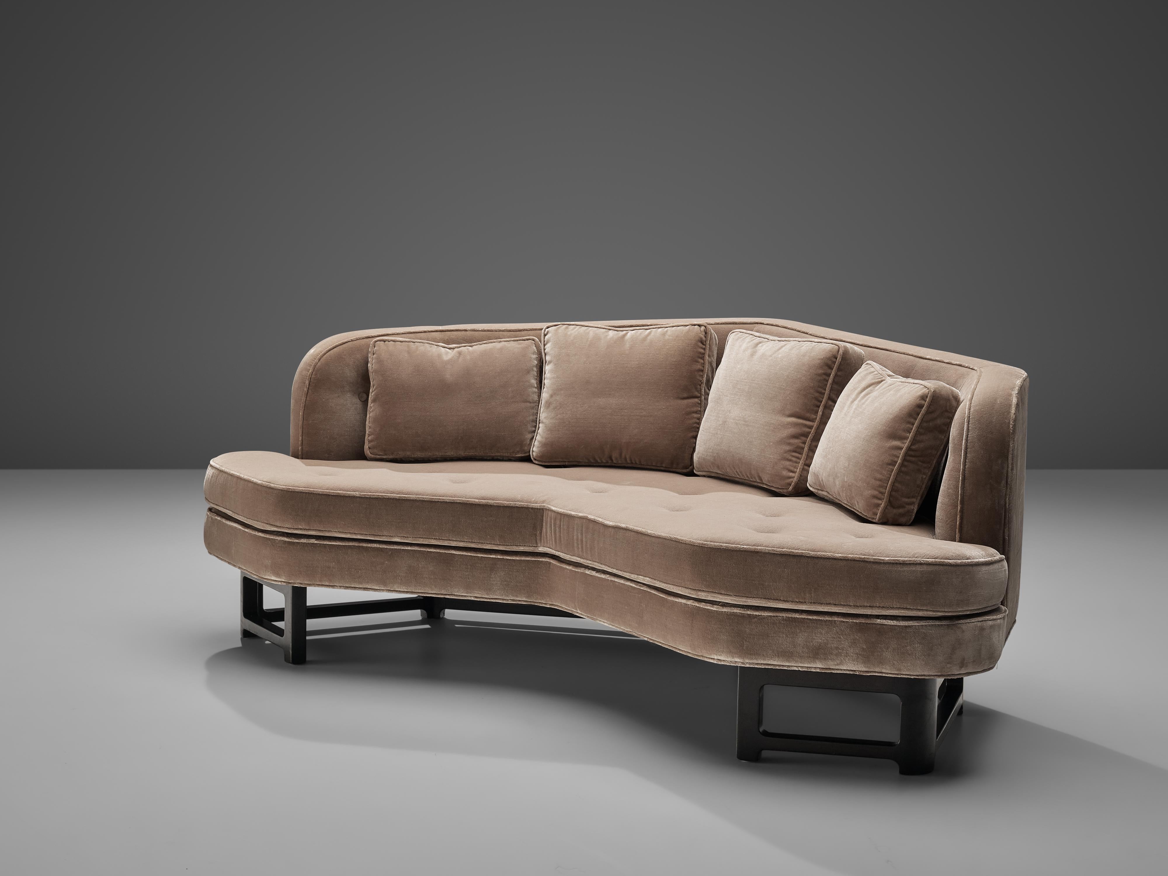 Edward Wormley for Dunbar Angular 'Janus' Sofa in Taupe Velvet Upholstery 1