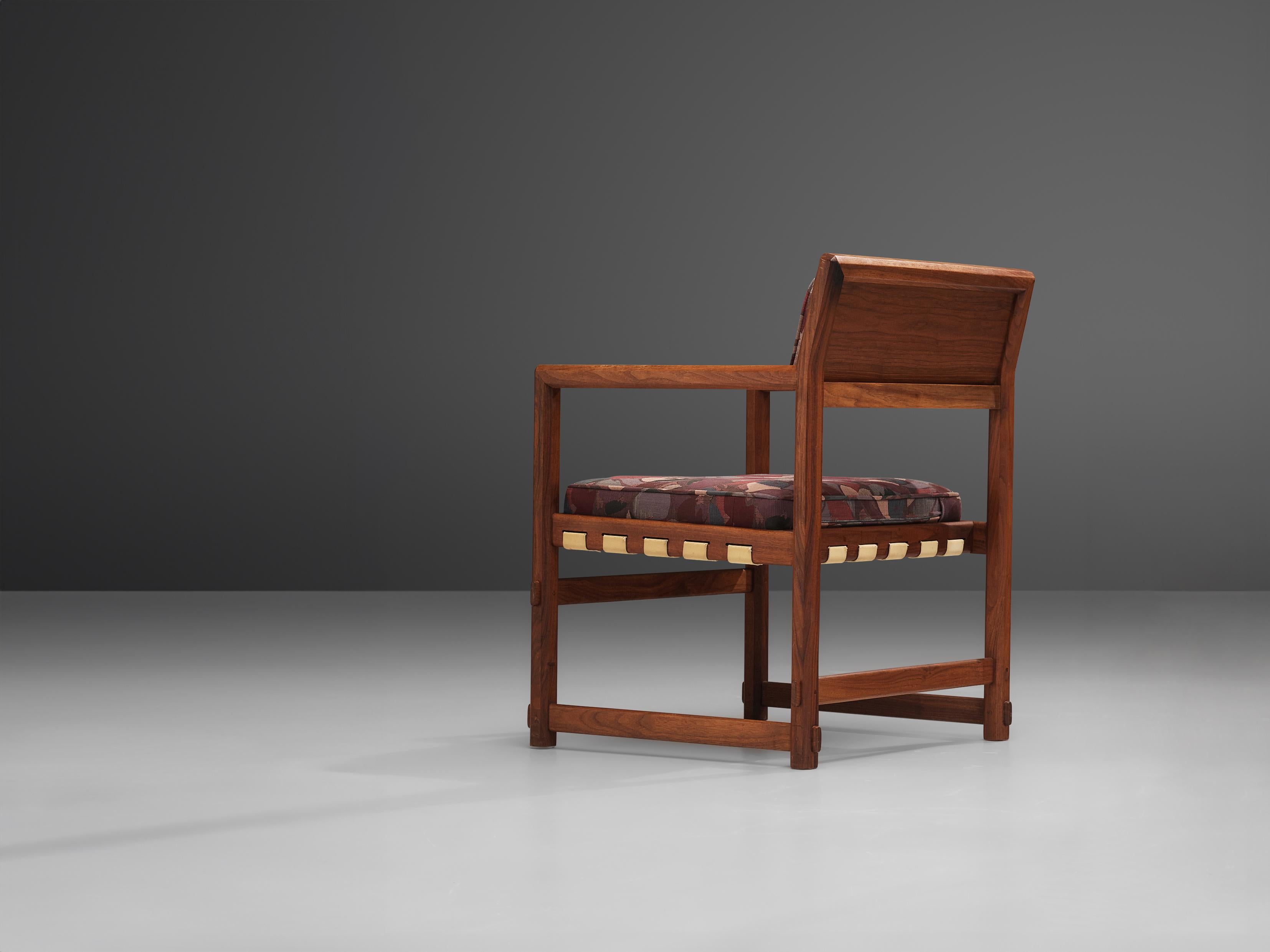 Edward Wormley for Dunbar by Mobilier Universel, armchair, model '5762', teak, fabric, Belgium, design 1957

This dining chair is designed by Edward Wormley for the furniture company Dunbar in 1957 and manufactured by Mobilier Universel. The
