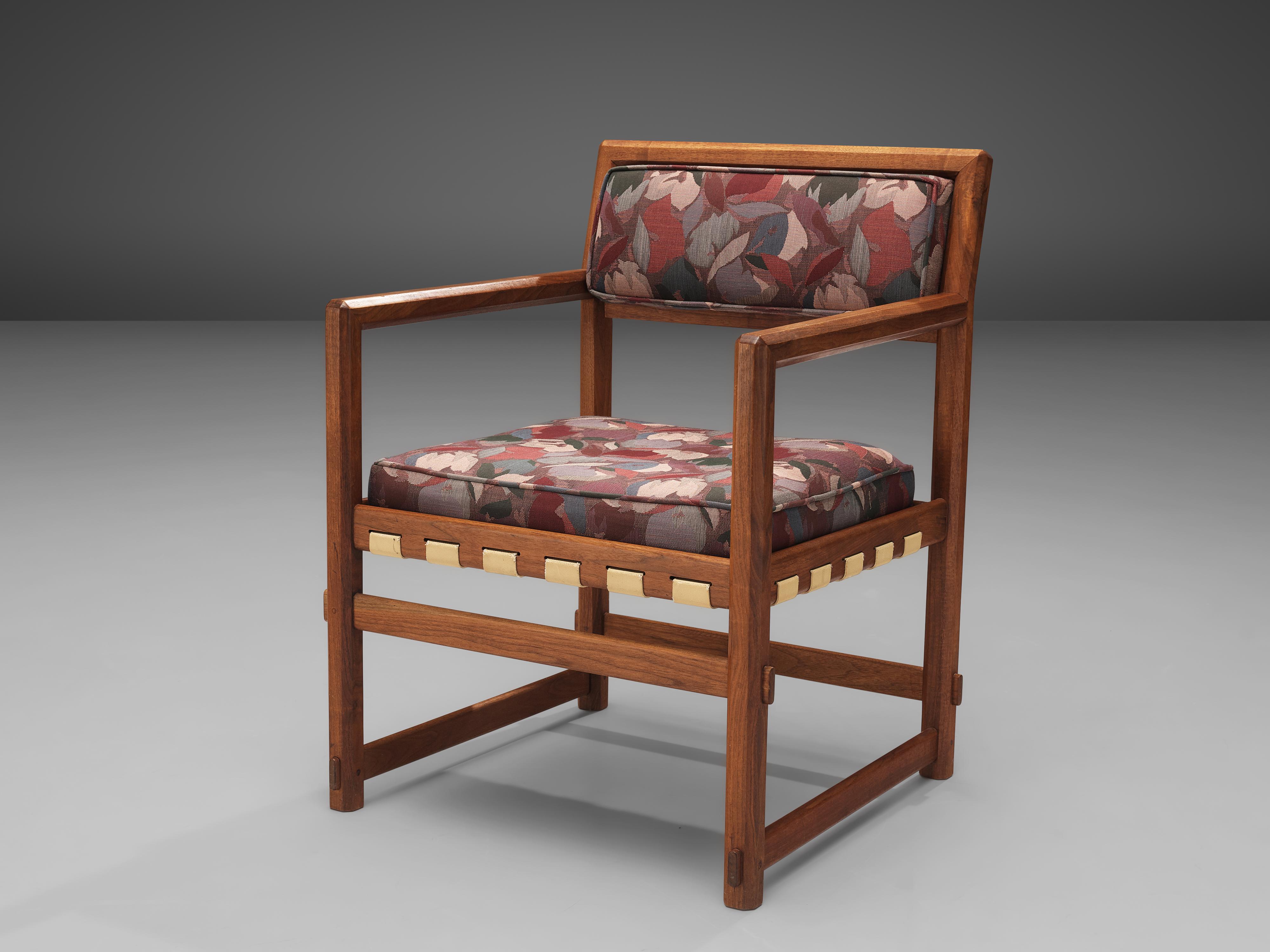Mid-Century Modern Edward Wormley for Dunbar Armchair in Patterned Upholstery and Teak For Sale
