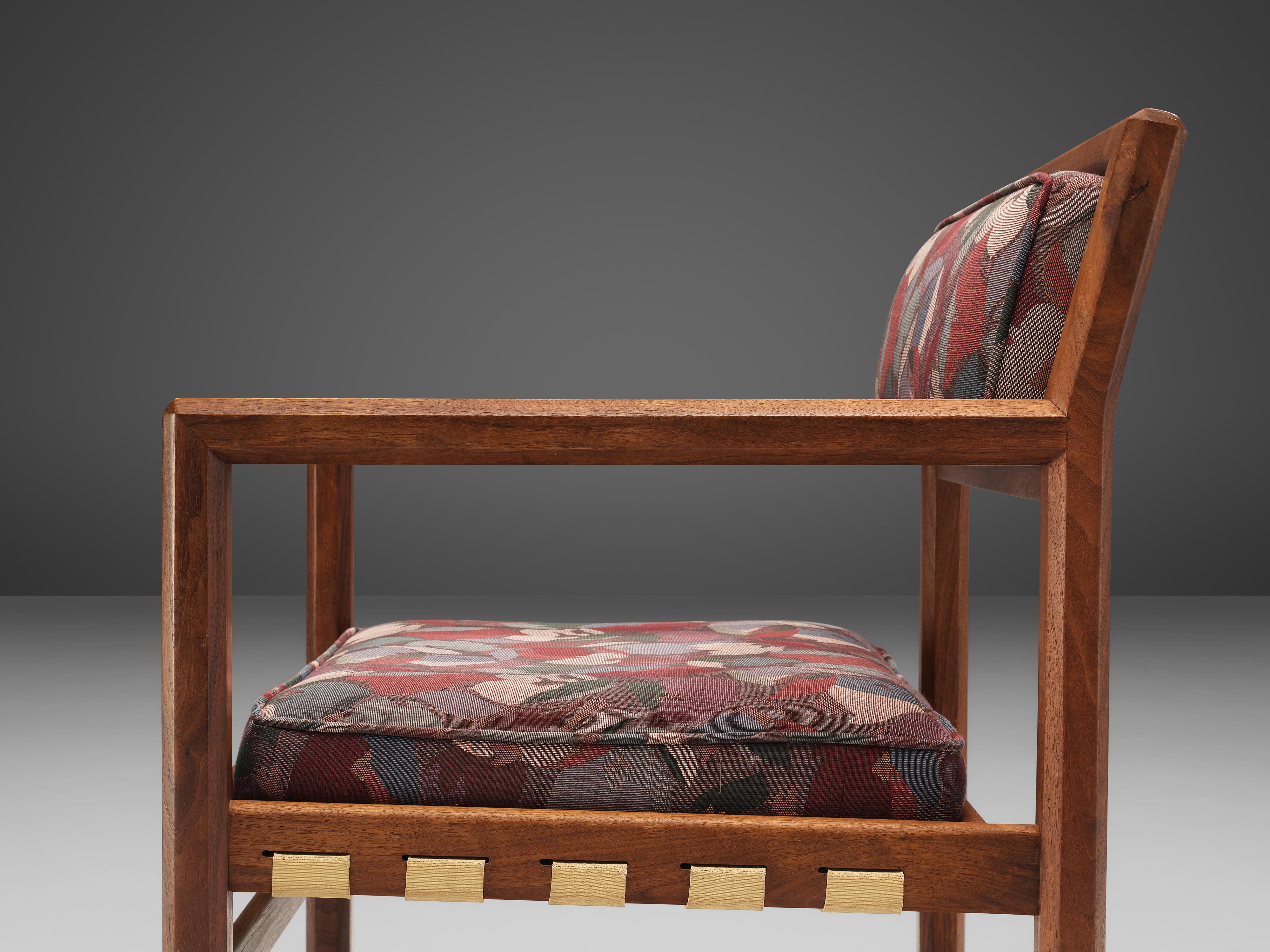 Belgian Edward Wormley for Dunbar Armchair in Patterned Upholstery and Teak For Sale