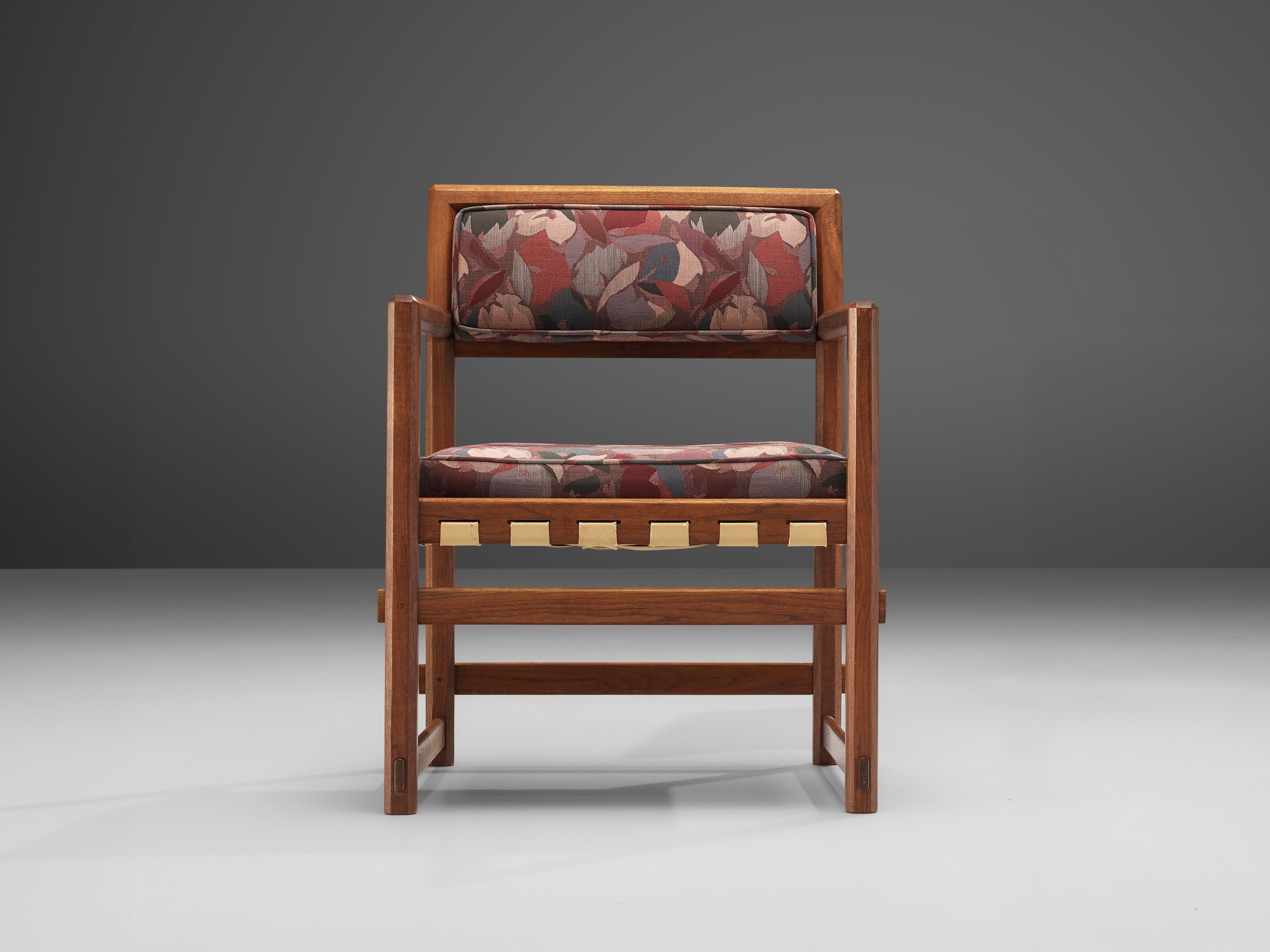 Edward Wormley for Dunbar Armchair in Patterned Upholstery and Teak In Good Condition For Sale In Waalwijk, NL