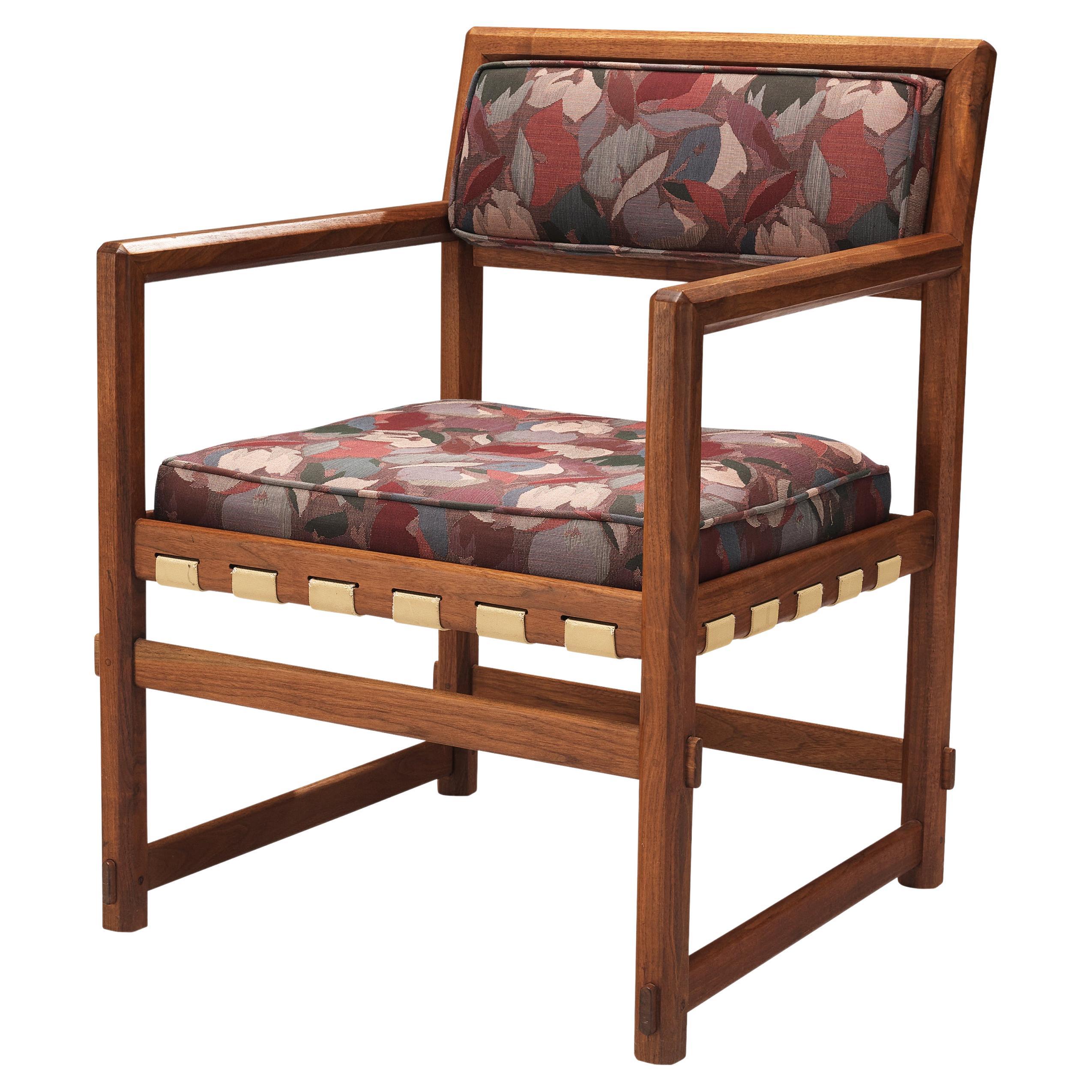 Edward Wormley for Dunbar Armchair in Patterned Upholstery and Teak For Sale
