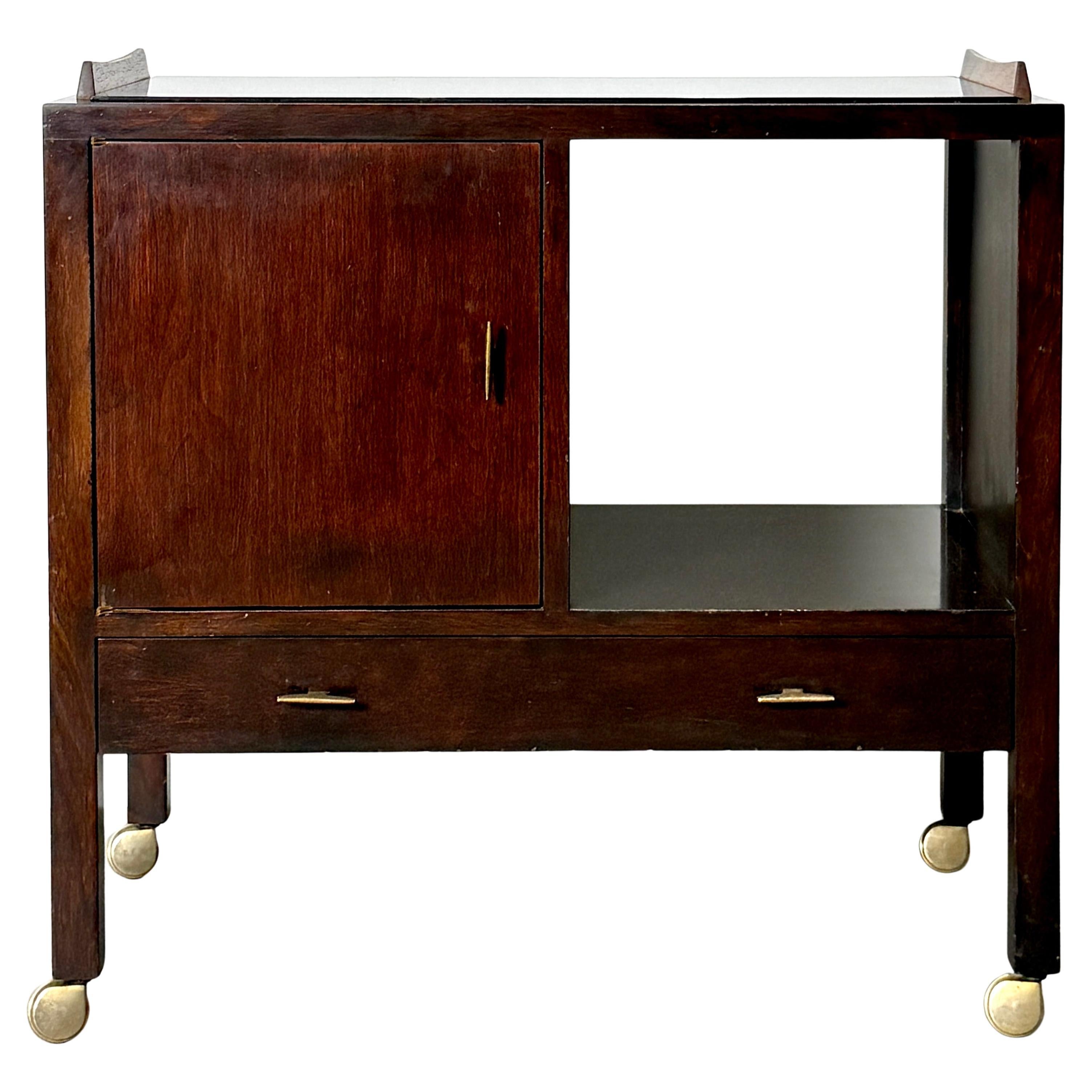 Edward Wormley for Dunbar Bar Cart Server Cabinet, noyer, palissandre et laiton années 1950 en vente