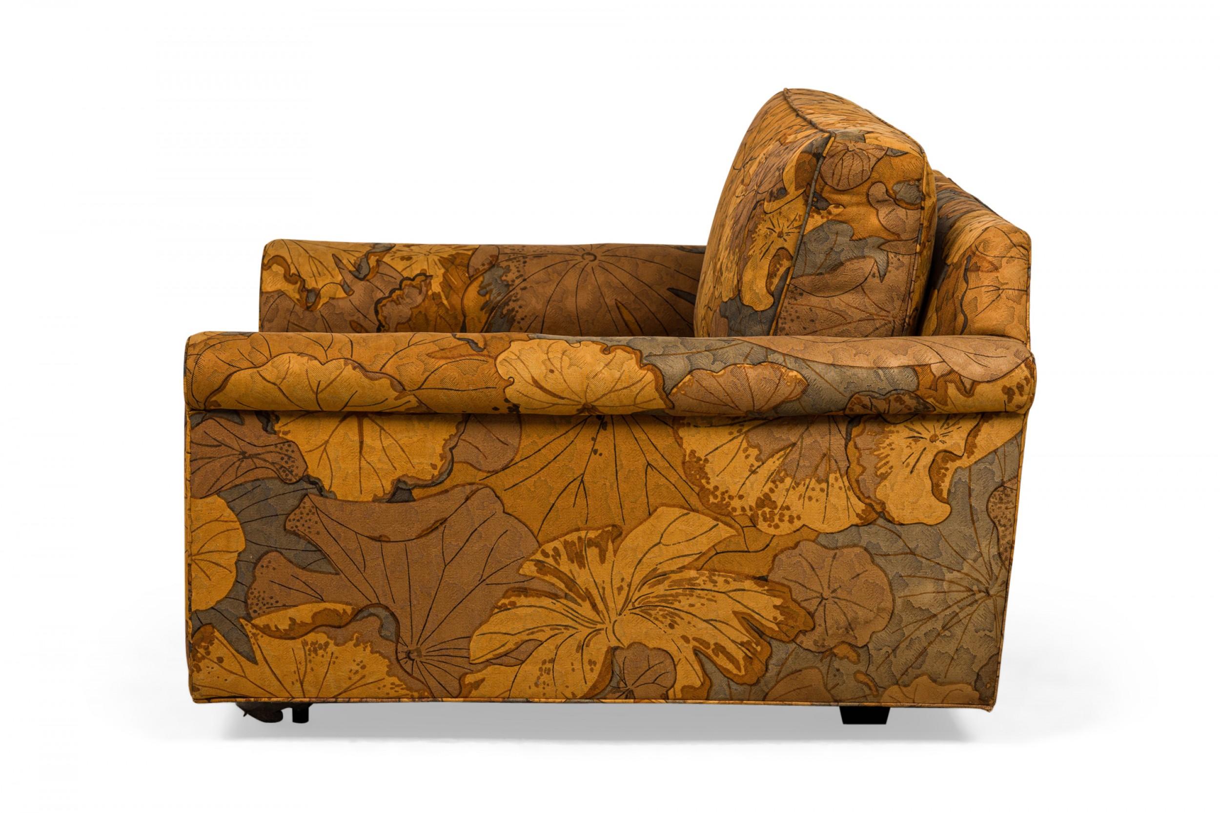 Mid-Century Modern Edward Wormley for Dunbar 'Big Texan' Brown Leaf Pattern Upholstered Lounge  For Sale