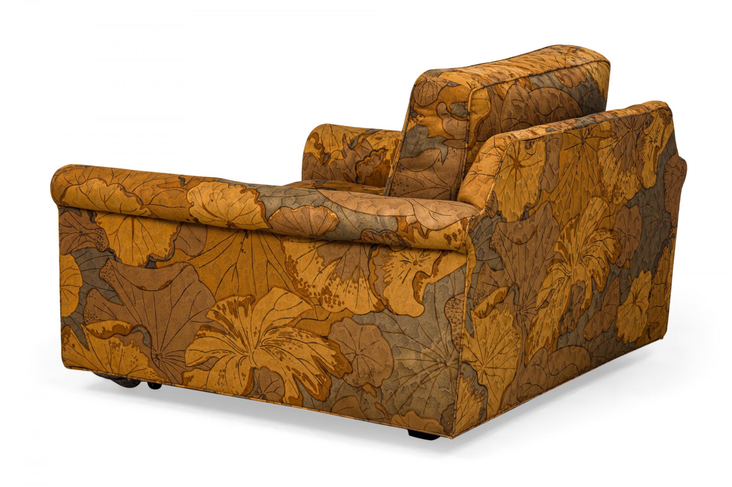 American Edward Wormley for Dunbar 'Big Texan' Brown Leaf Pattern Upholstered Lounge  For Sale