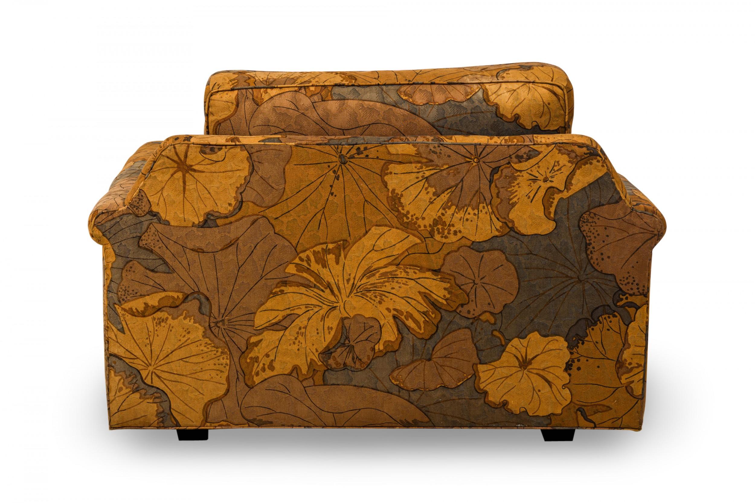 Edward Wormley for Dunbar 'Big Texan' Brown Leaf Pattern Upholstered Lounge  In Good Condition For Sale In New York, NY