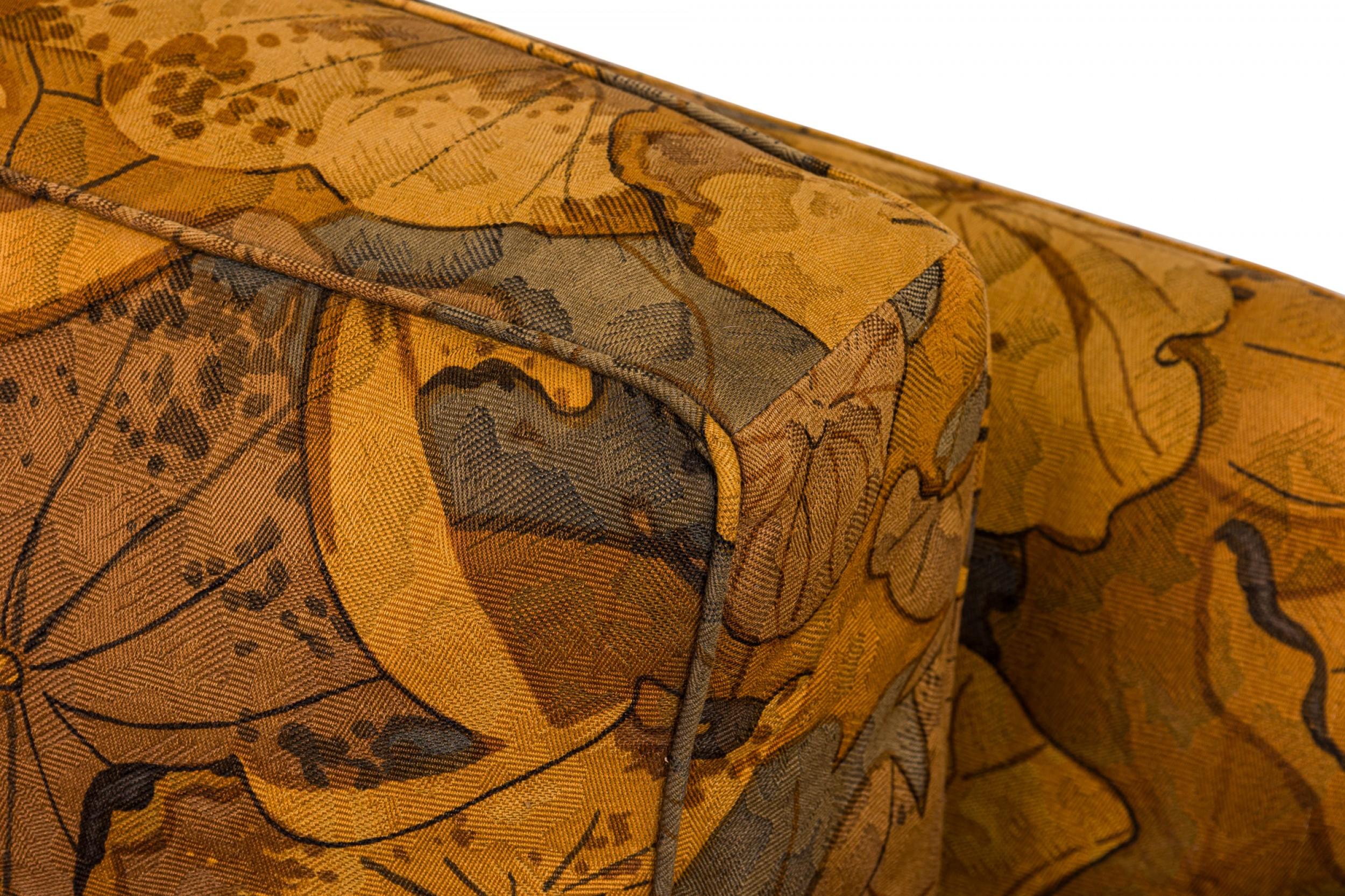 20th Century Edward Wormley for Dunbar 'Big Texan' Brown Leaf Pattern Upholstered Lounge For Sale