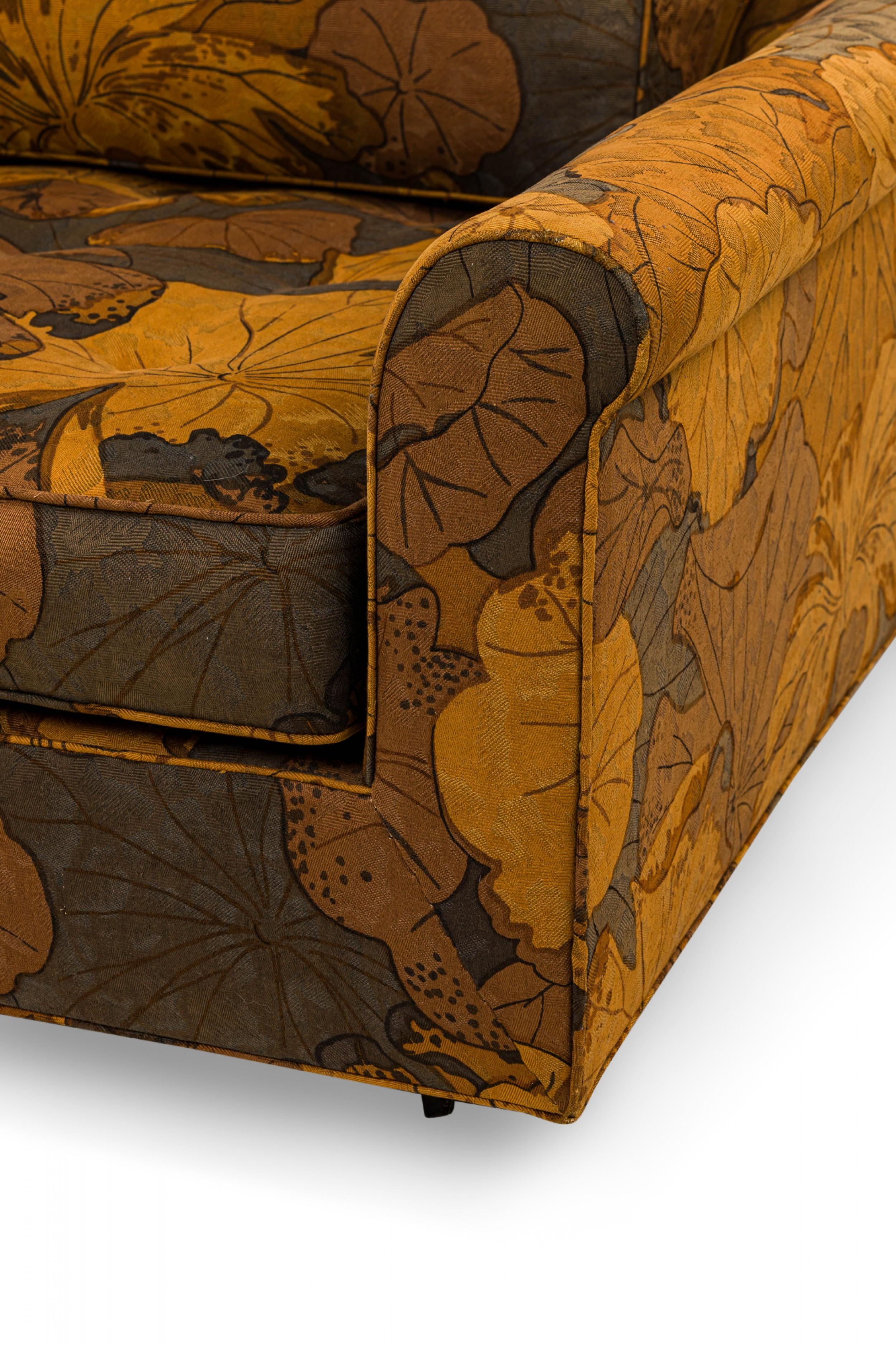 Edward Wormley for Dunbar 'Big Texan' Brown Leaf Pattern Upholstered Lounge  For Sale 1