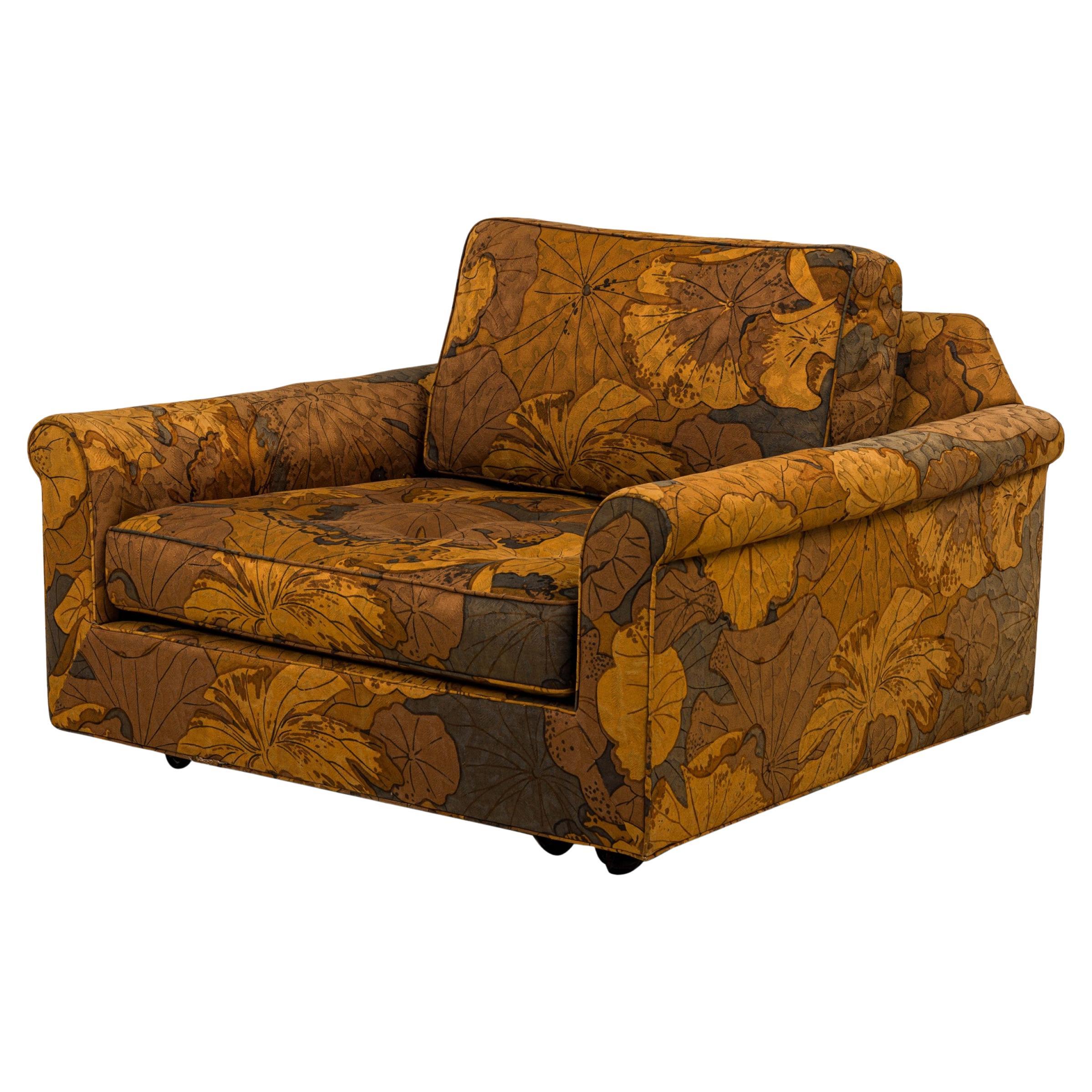 Edward Wormley for Dunbar 'Big Texan' Brown Leaf Pattern Upholstered Lounge  For Sale