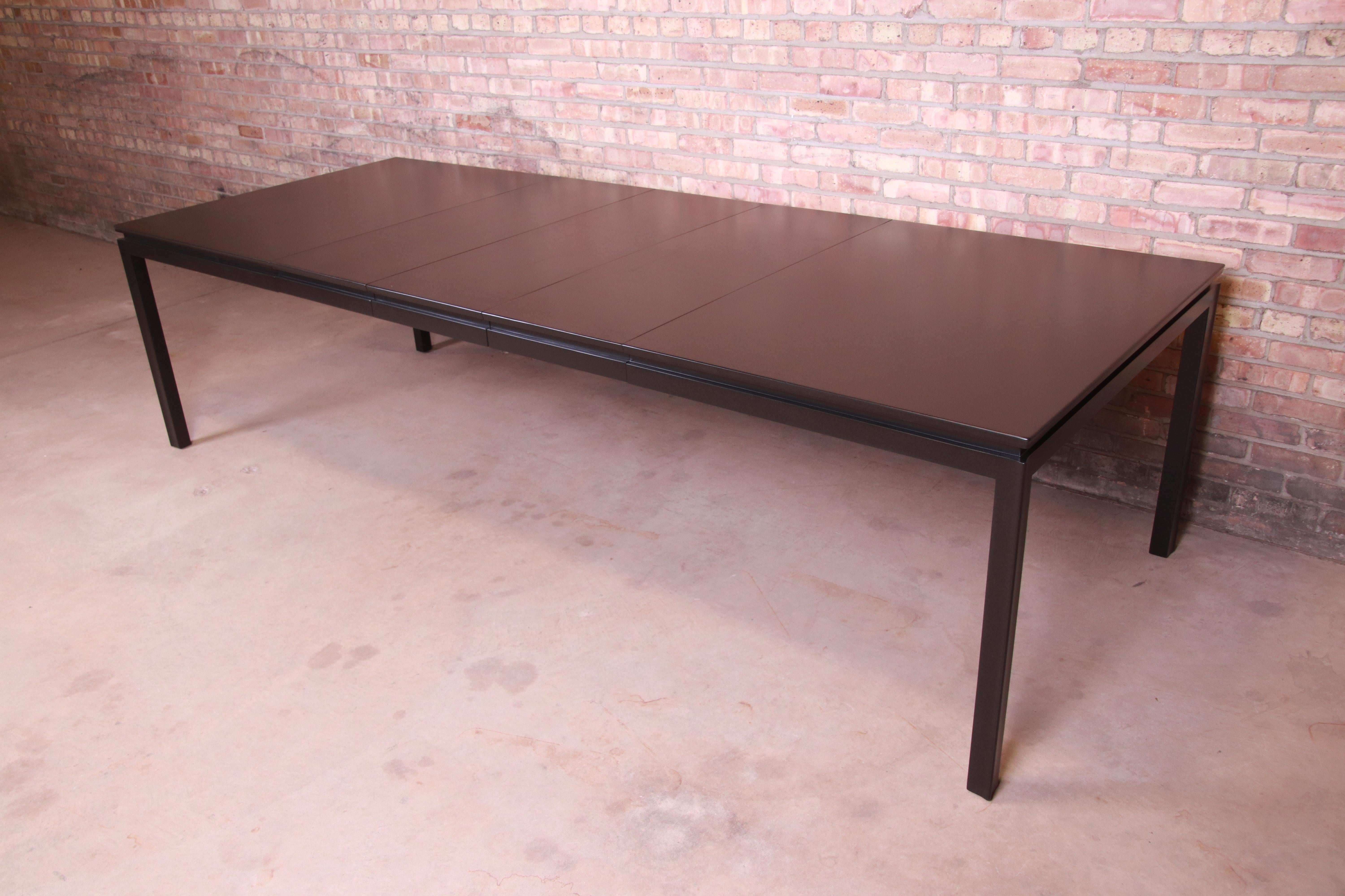 Mid-Century Modern Edward Wormley for Dunbar Black Lacquered Extension Dining Table, Refinished