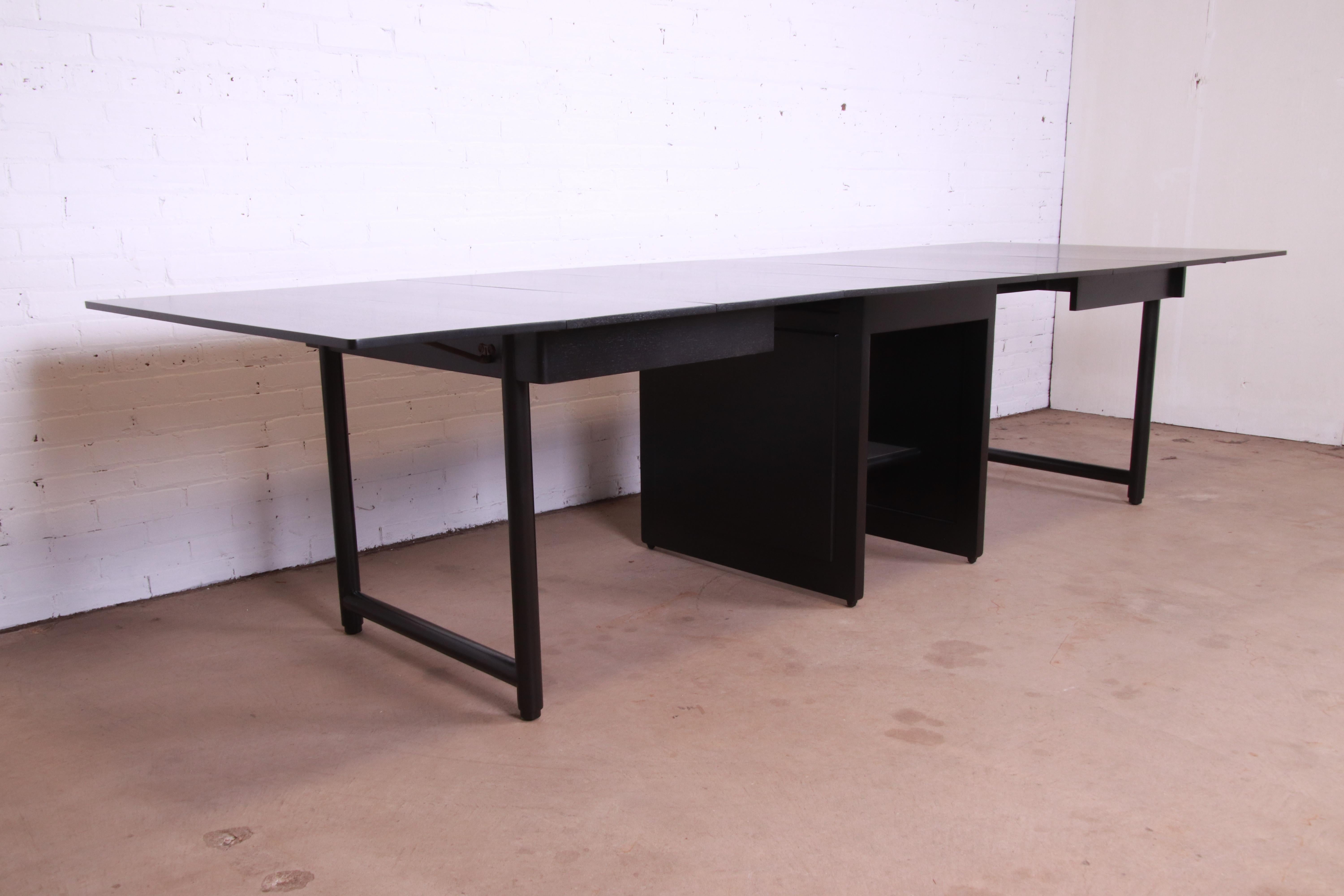 Mid-Century Modern Edward Wormley for Dunbar Black Lacquered Extension Dining Table, Refinished For Sale