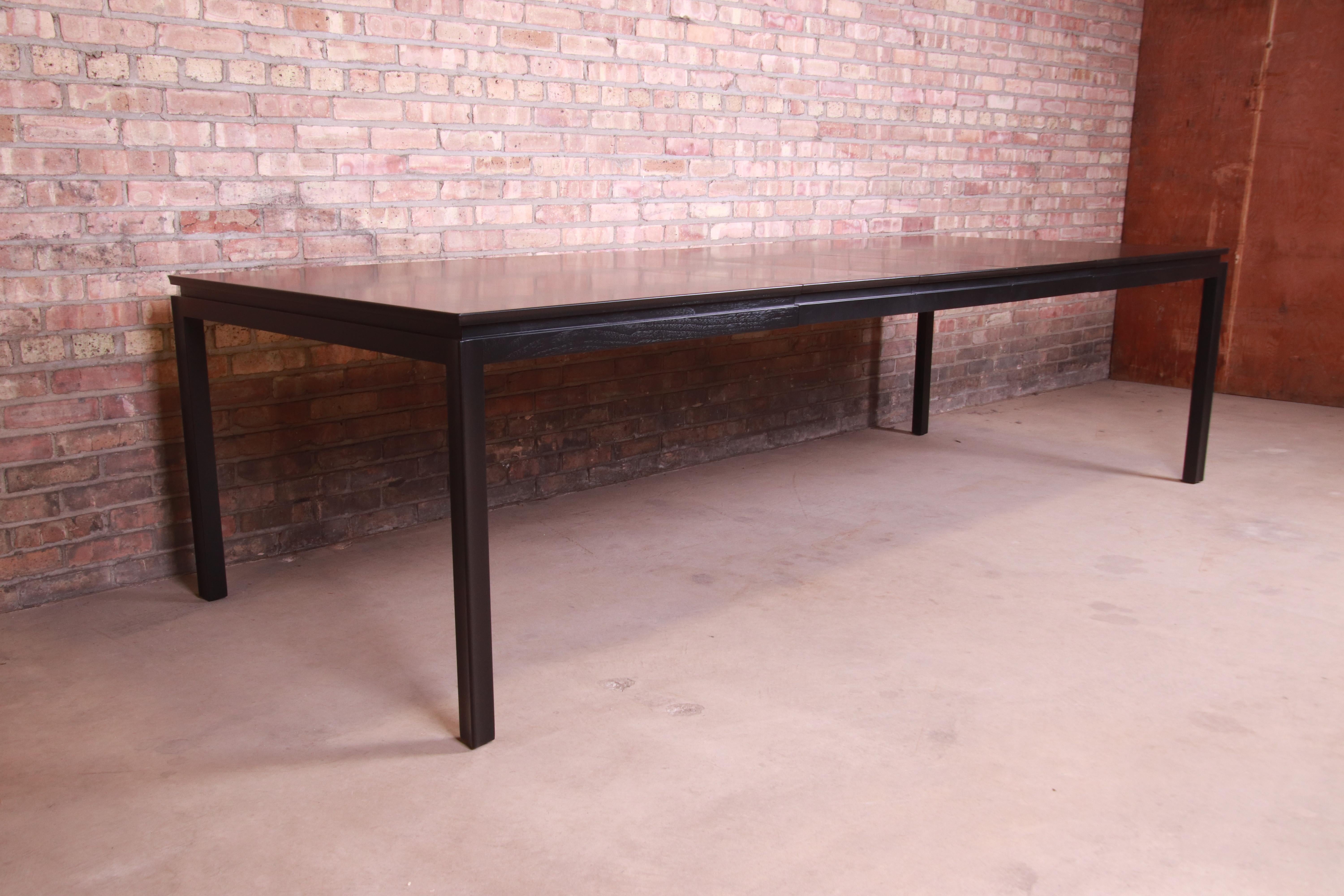 American Edward Wormley for Dunbar Black Lacquered Extension Dining Table, Refinished