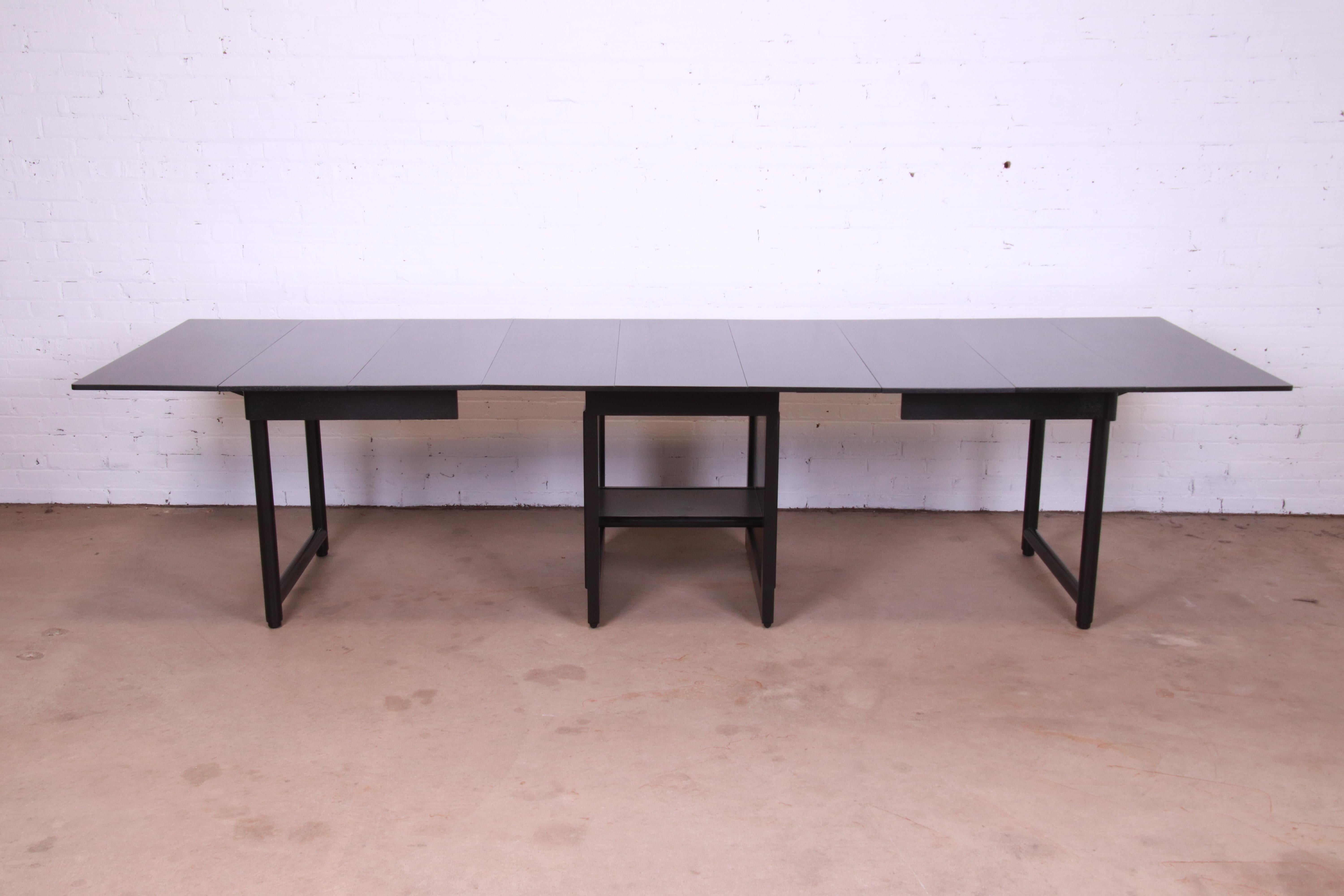 American Edward Wormley for Dunbar Black Lacquered Extension Dining Table, Refinished For Sale