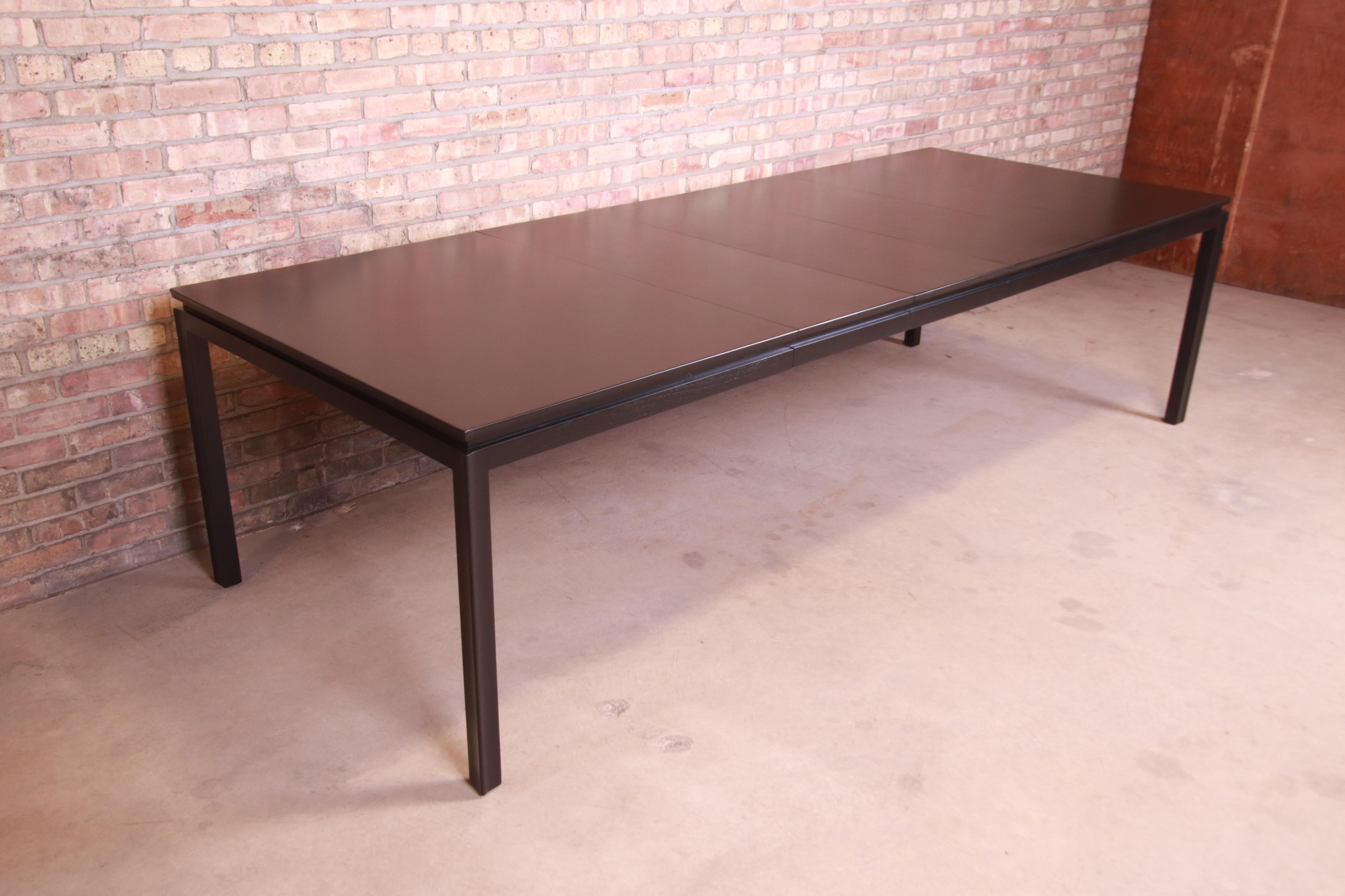 Edward Wormley for Dunbar Black Lacquered Extension Dining Table, Refinished In Good Condition In South Bend, IN