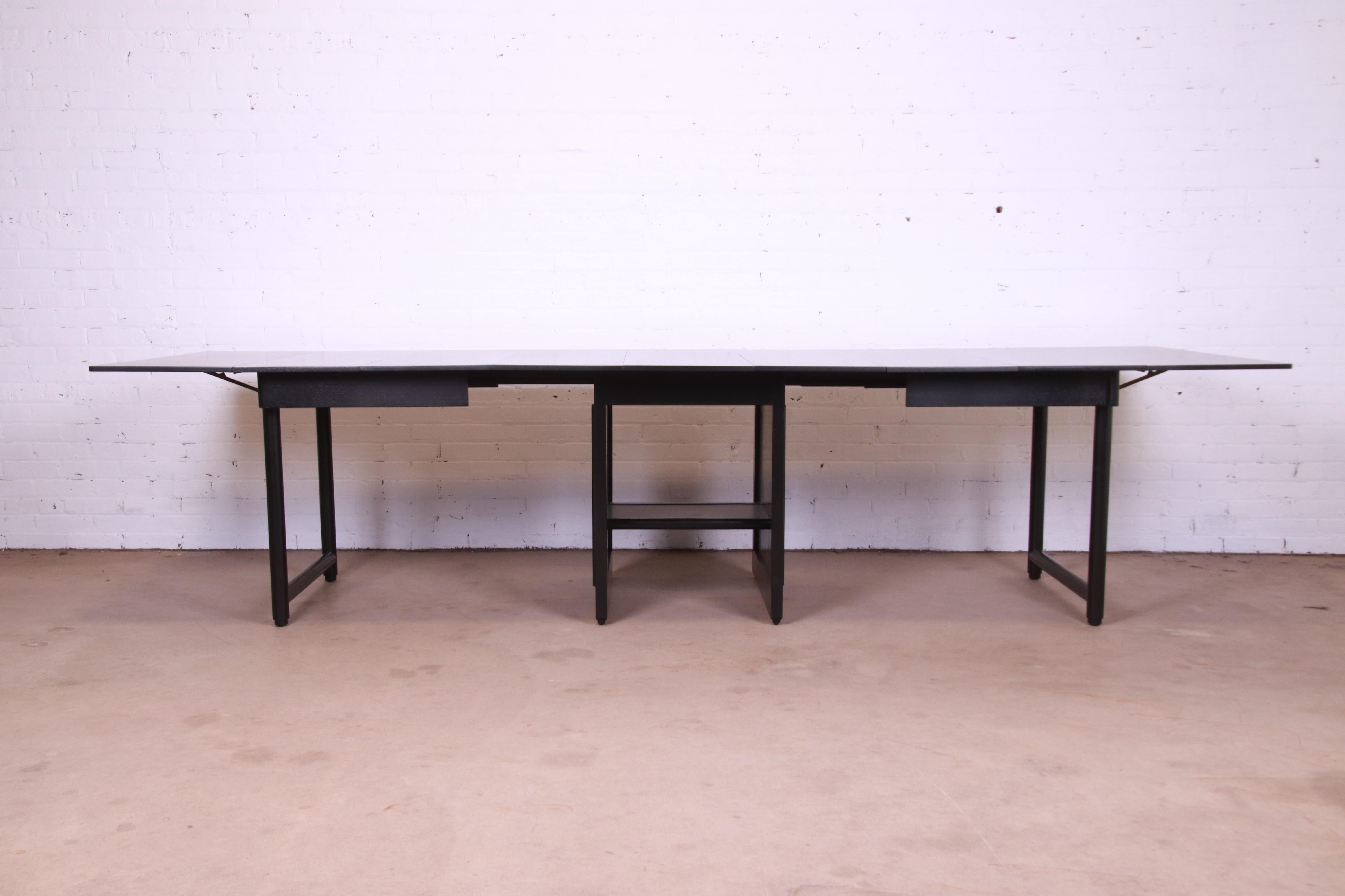 Edward Wormley for Dunbar Black Lacquered Extension Dining Table, Refinished In Good Condition For Sale In South Bend, IN