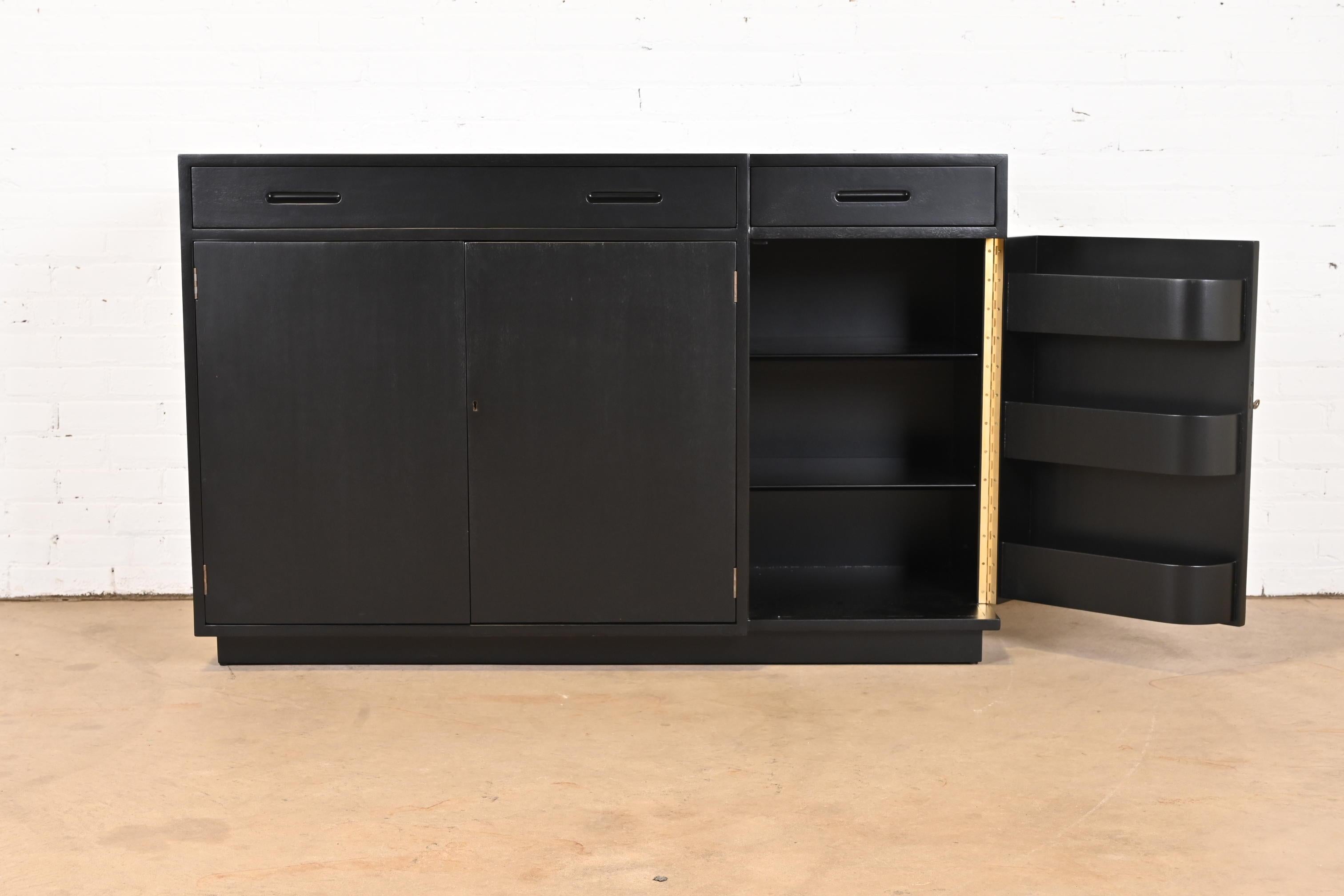 Edward Wormley for Dunbar Black Lacquered Sideboard or Bar Cabinet, Refinished For Sale 1