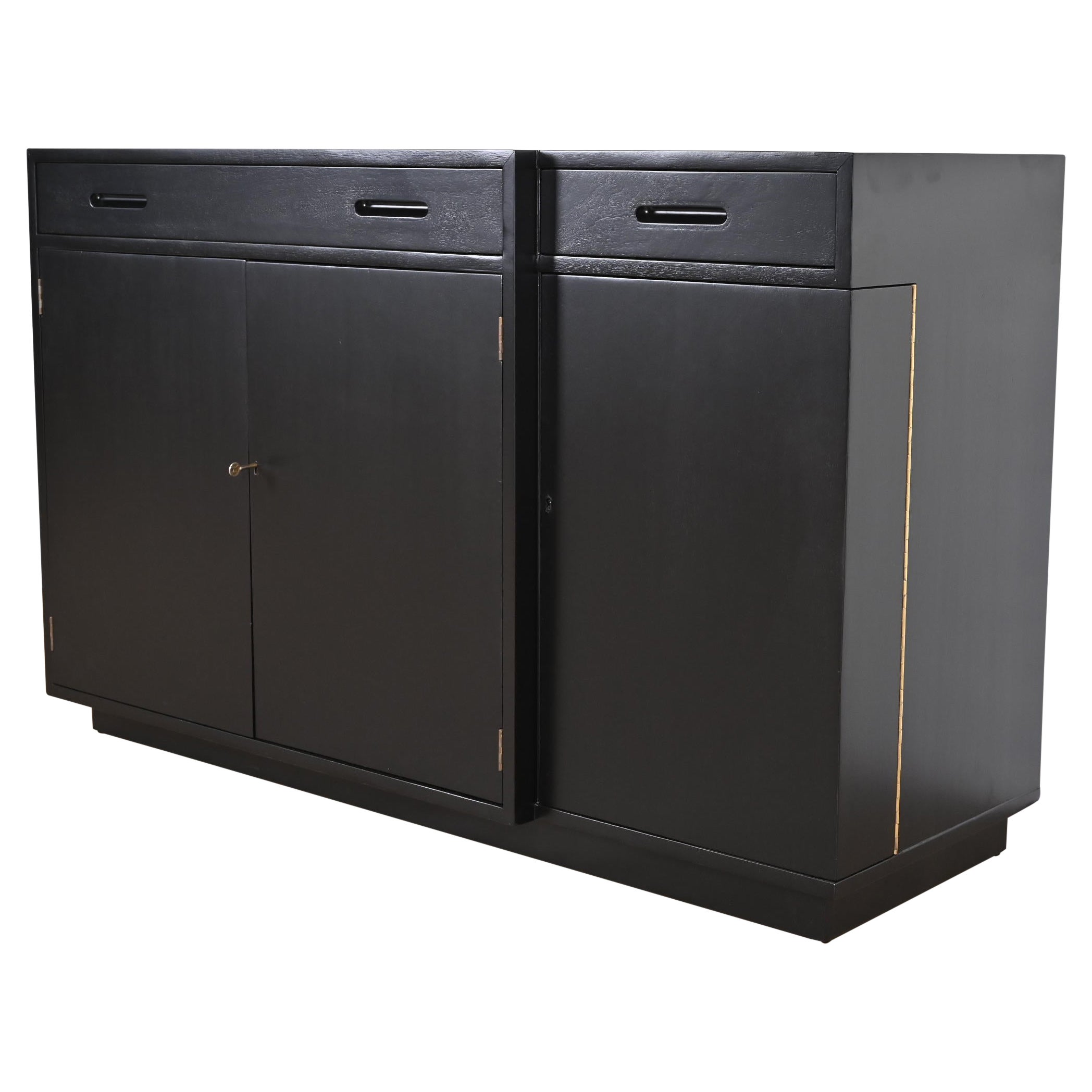Edward Wormley for Dunbar Black Lacquered Sideboard or Bar Cabinet, Refinished