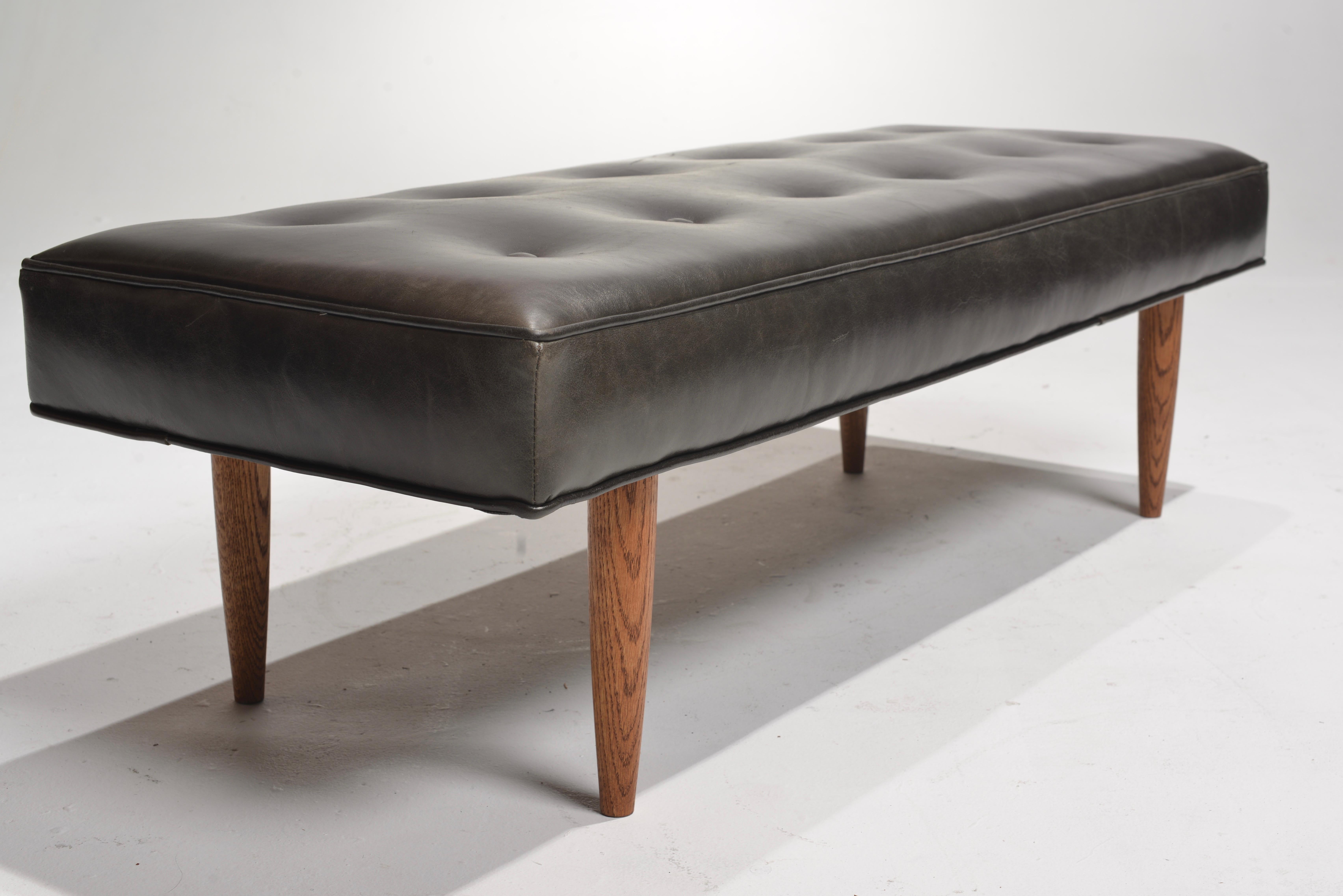 Edward Wormley for Dunbar Black Leather Bench, c1960 In Excellent Condition In Los Angeles, CA