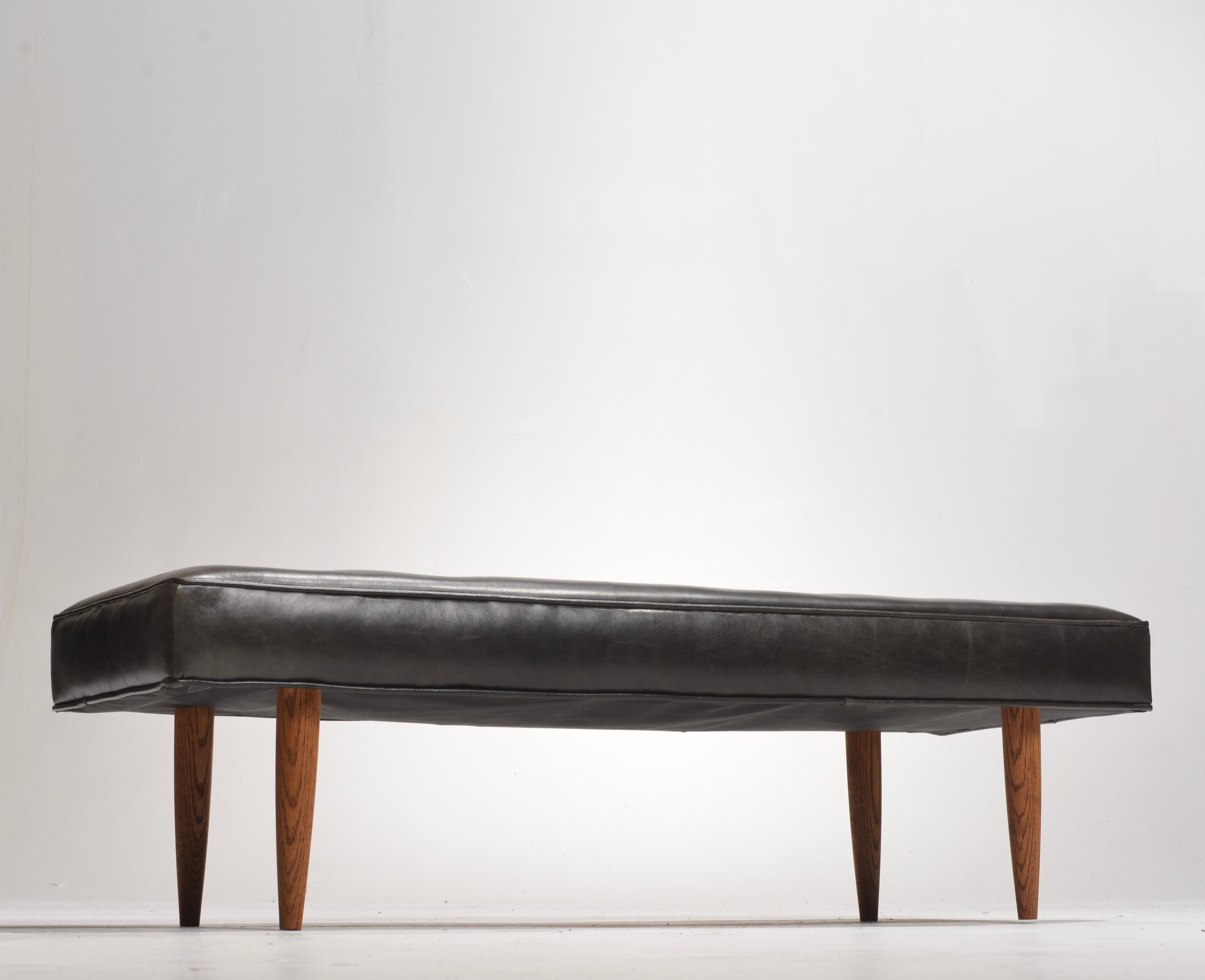 Mid-20th Century Edward Wormley for Dunbar Black Leather Bench, c1960