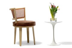 Edward Wormley for Dunbar Bleached Mahogany & Cane Swivel Vanity Stool c. 1950