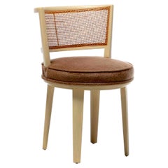 Edward Wormley for Dunbar Bleached Mahogany & Cane Swivel Vanity Stool c. 1950