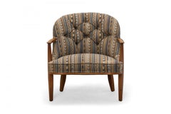 Edward Wormley for Dunbar Blue Striped Upholstered Walnut Frame 'Janus'