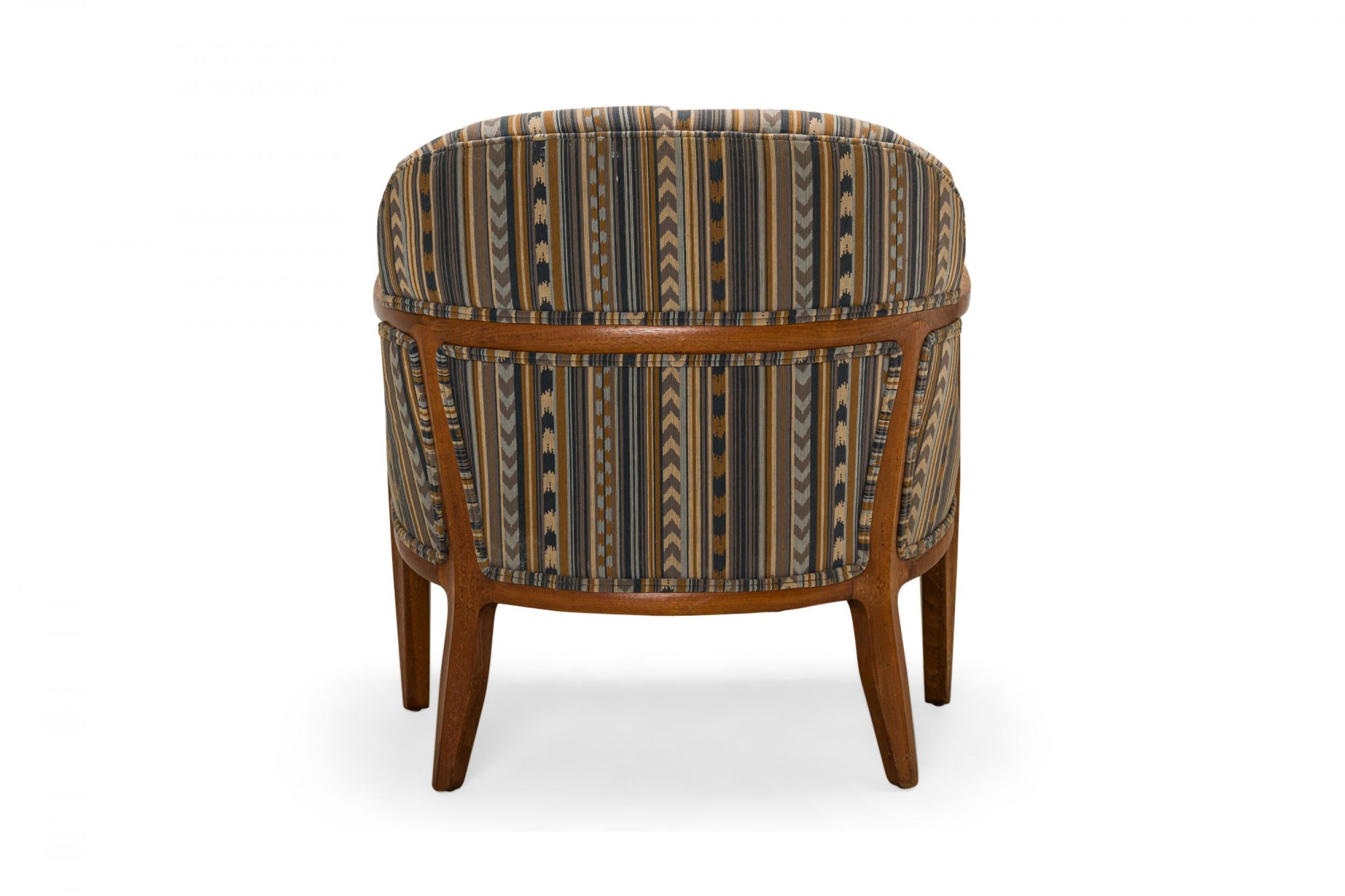 Edward Wormley for Dunbar Blue Striped Upholstered Walnut Frame 'Janus'  In Good Condition For Sale In New York, NY