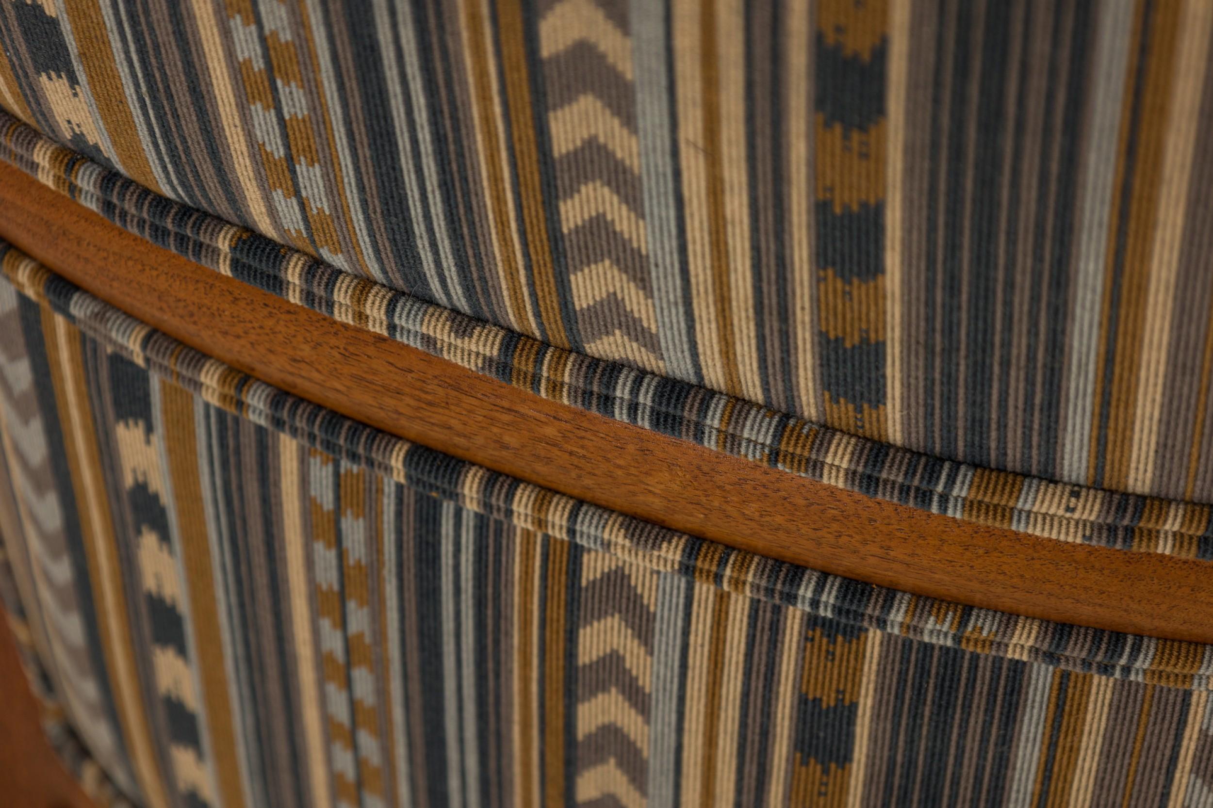 20th Century Edward Wormley for Dunbar Blue Striped Upholstered Walnut Frame 'Janus'  For Sale
