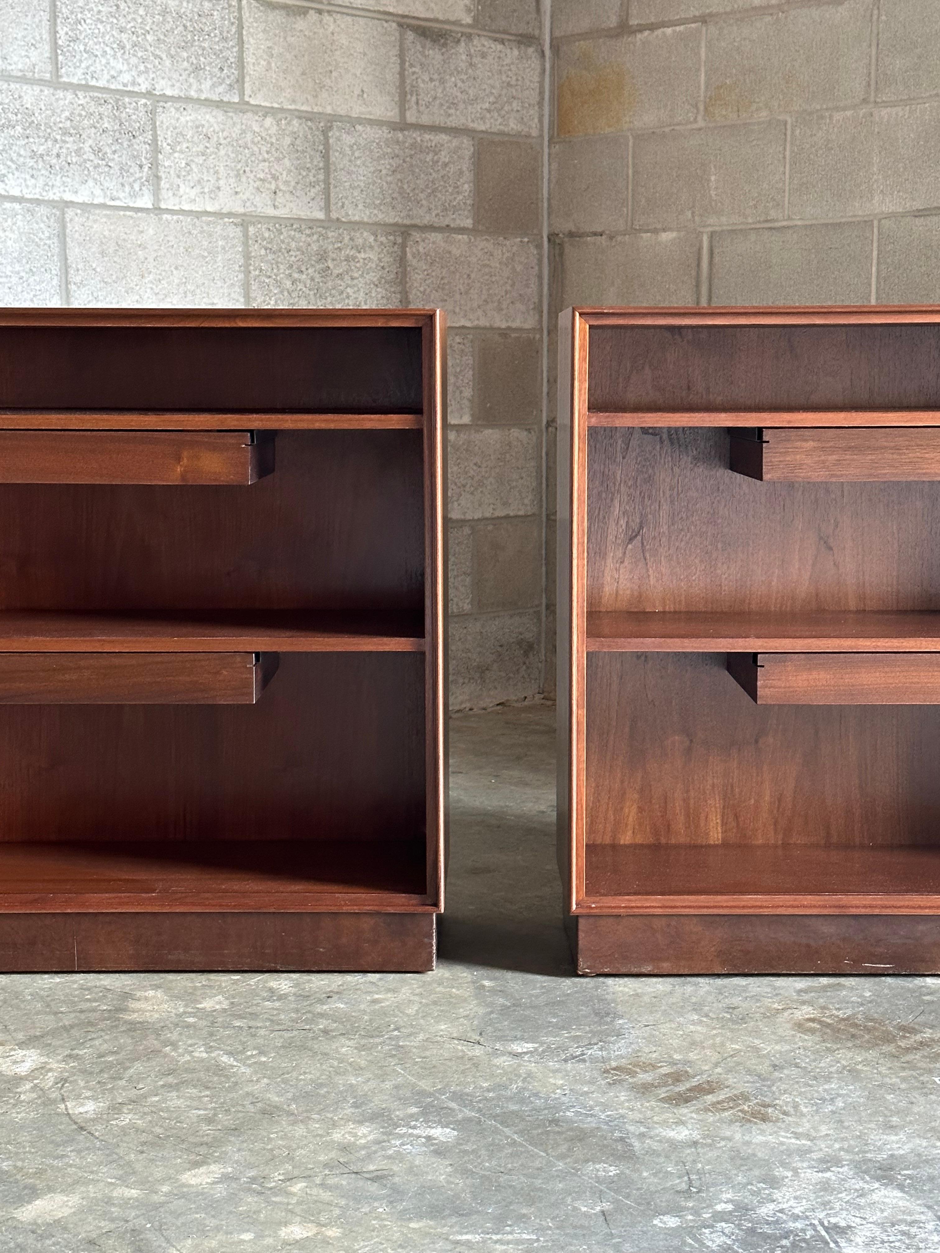 Walnut Edward Wormley for Dunbar Bookcases With Floating Drawers- a Pair For Sale
