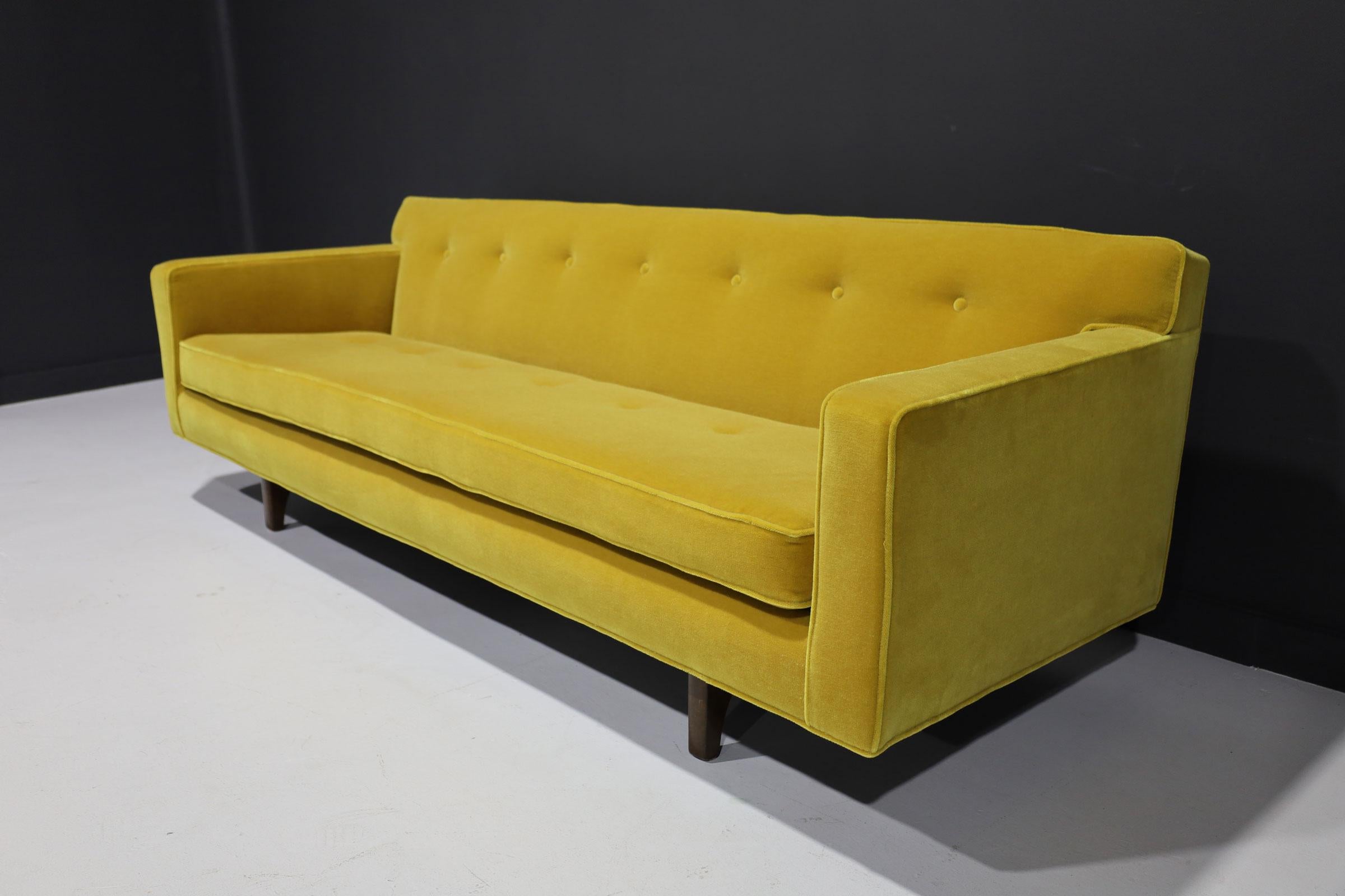 Mid-Century Modern Edward Wormley for Dunbar Bracket Back Sofa in Dijon Colored Mohair For Sale
