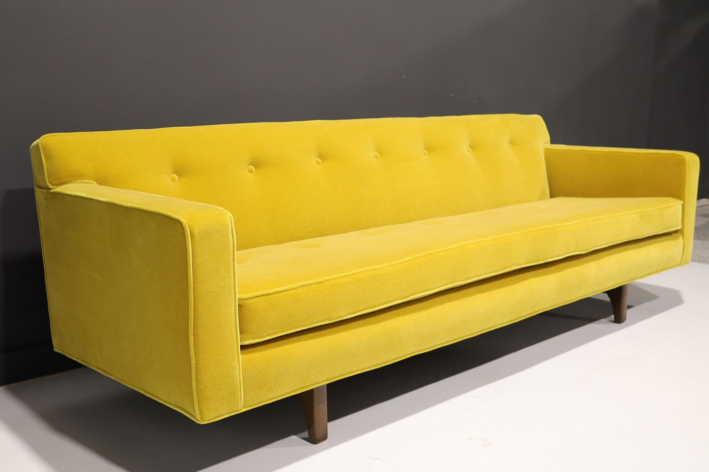 American Edward Wormley for Dunbar Bracket Back Sofa in Dijon Colored Mohair For Sale