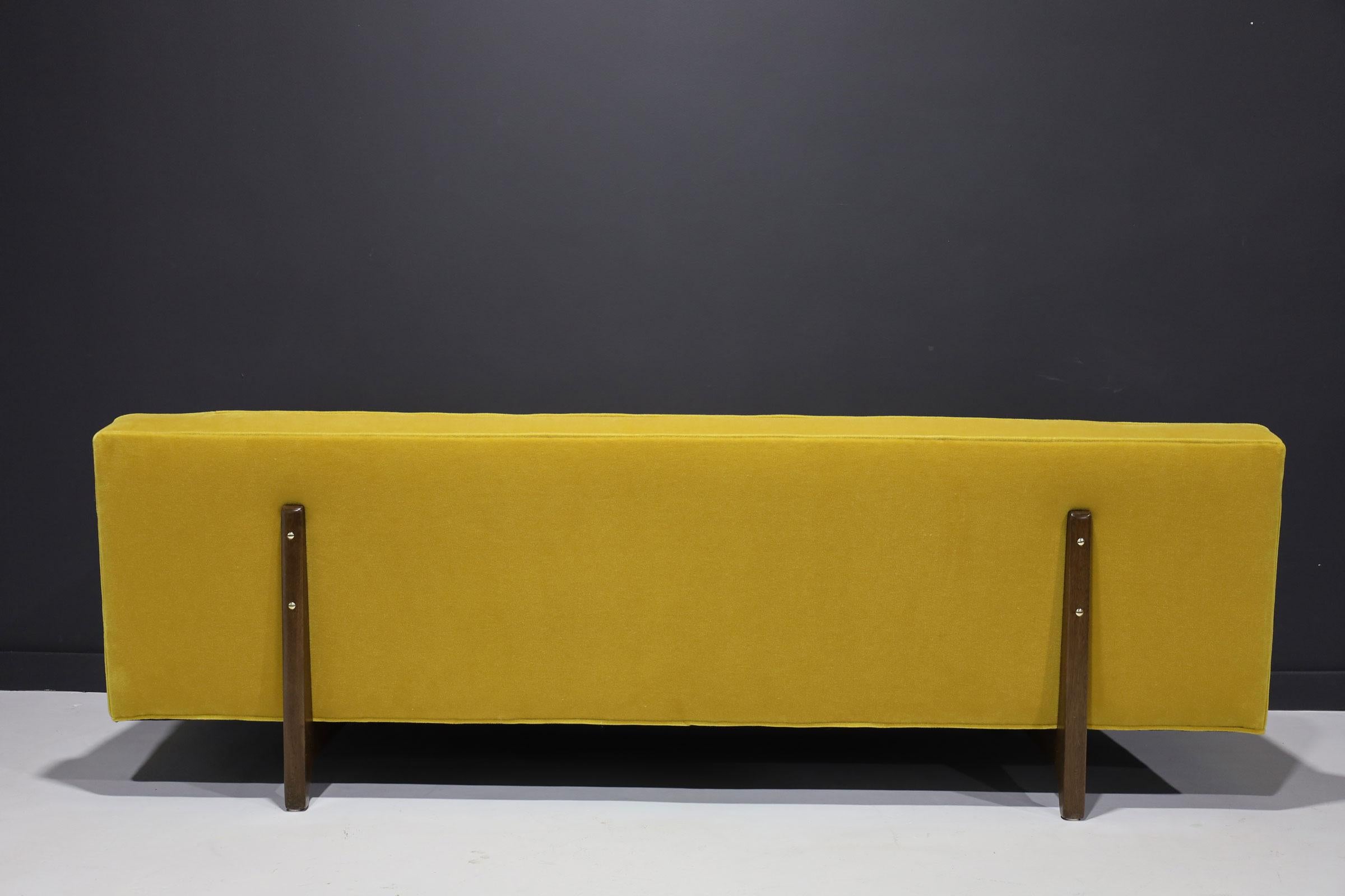 Edward Wormley for Dunbar Bracket Back Sofa in Dijon Colored Mohair For Sale 1