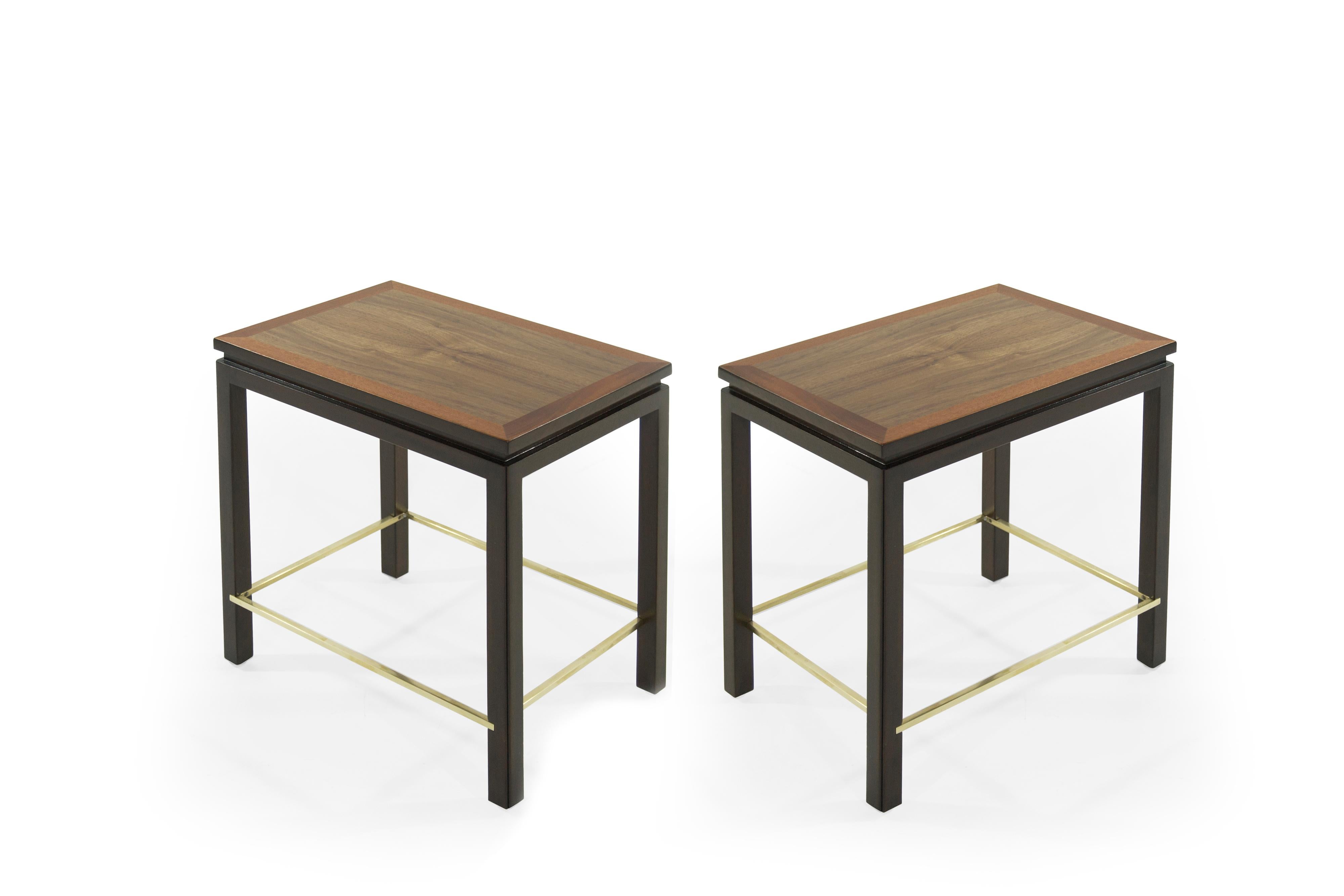 20th Century Edward Wormley for Dunbar Brass Stretcher Side Tables, 1950s