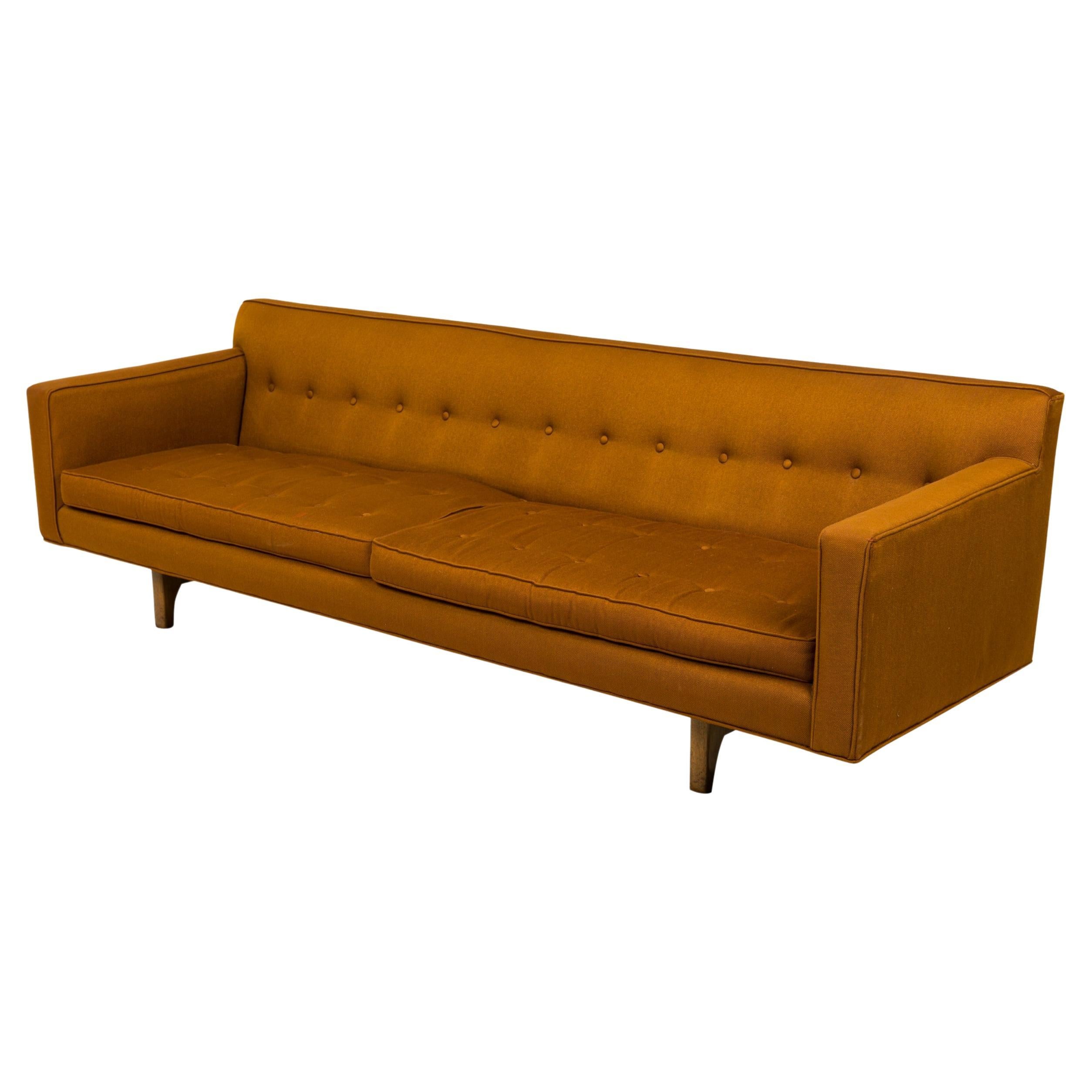 Edward Wormley for Dunbar Brown Tufted Floating Three-Seat Sofa For Sale
