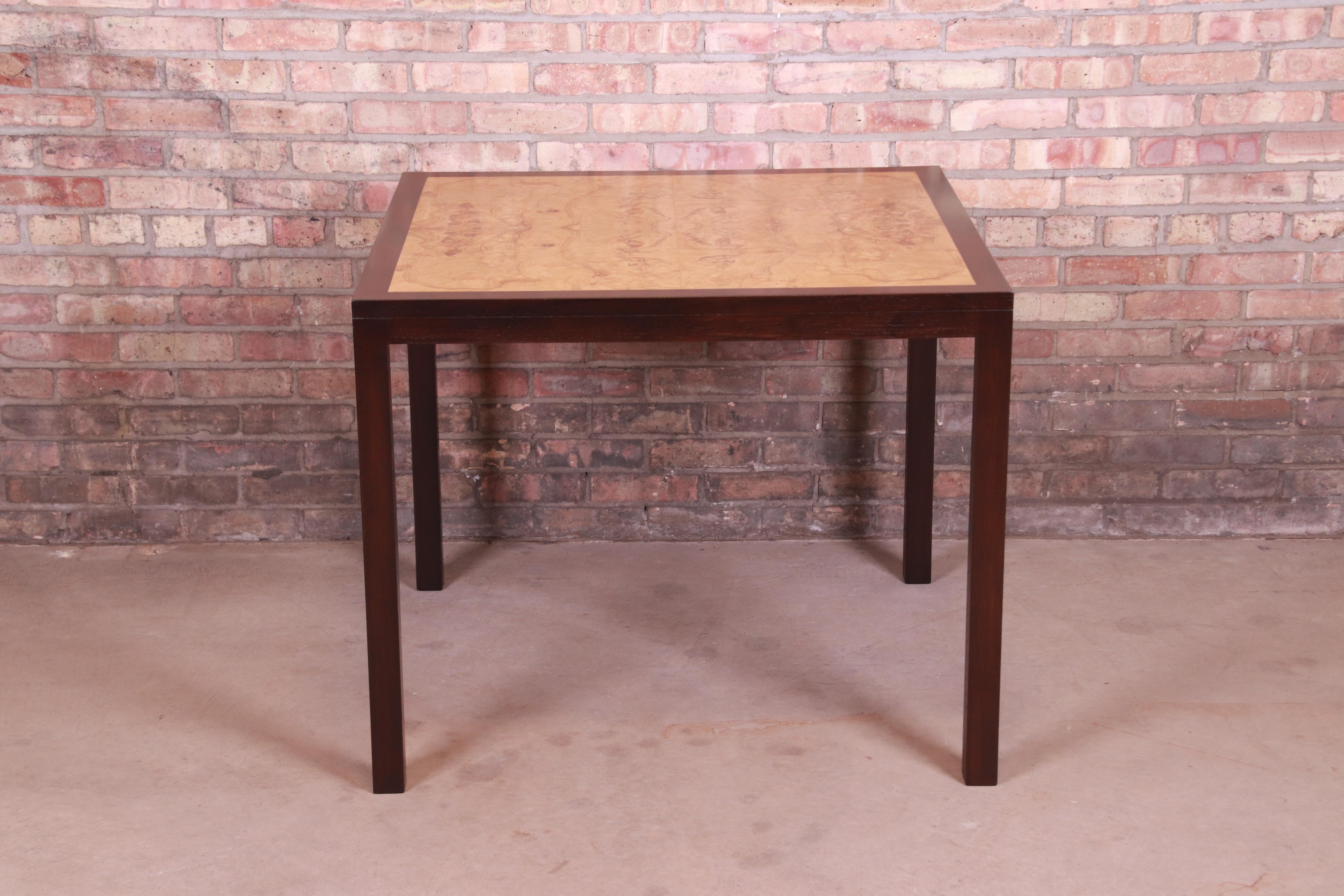Mid-Century Modern Edward Wormley for Dunbar Burl and Mahogany Dining or Game Table, Refinished