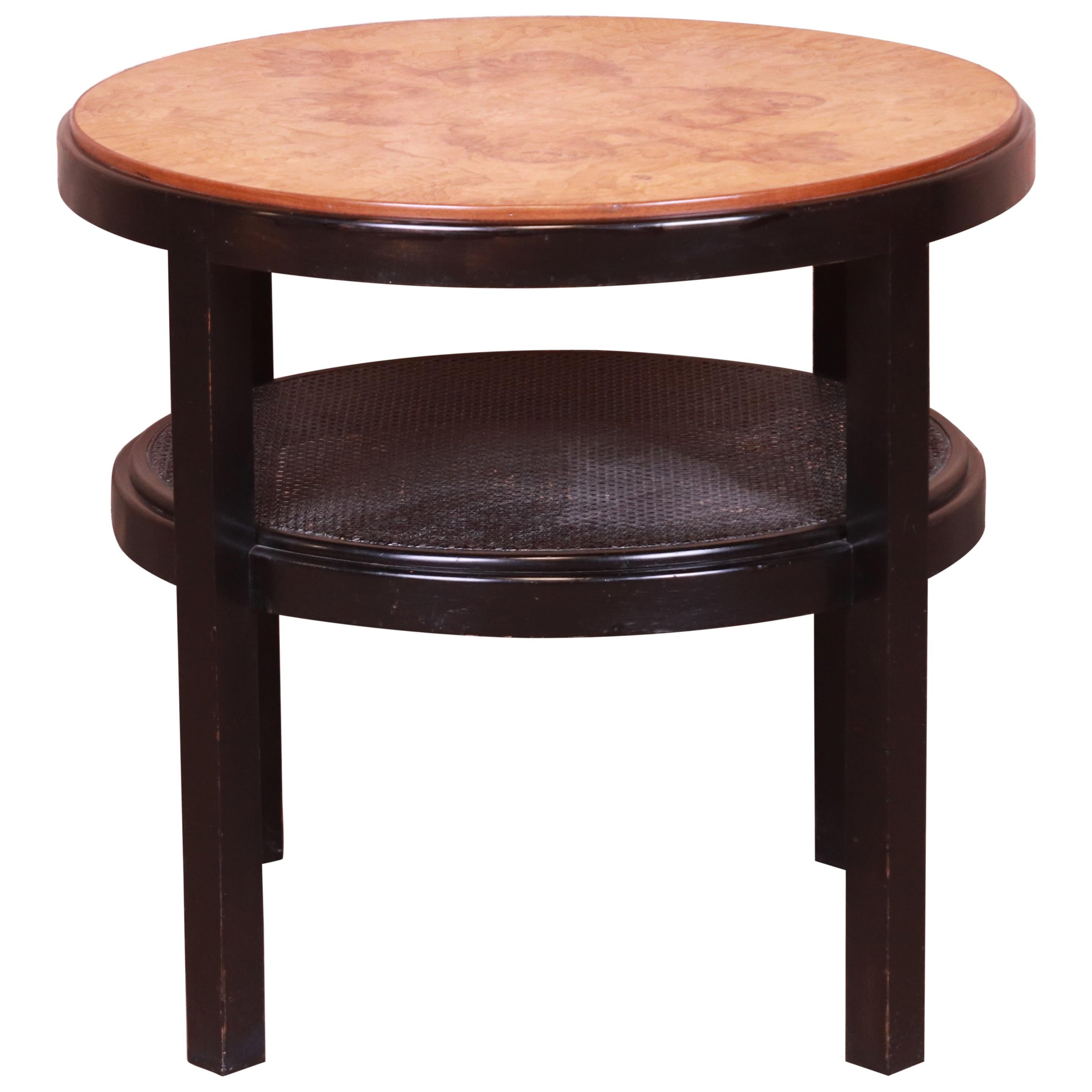 Edward Wormley for Dunbar Burl Wood and Cane Occasional Side Table, circa 1960s